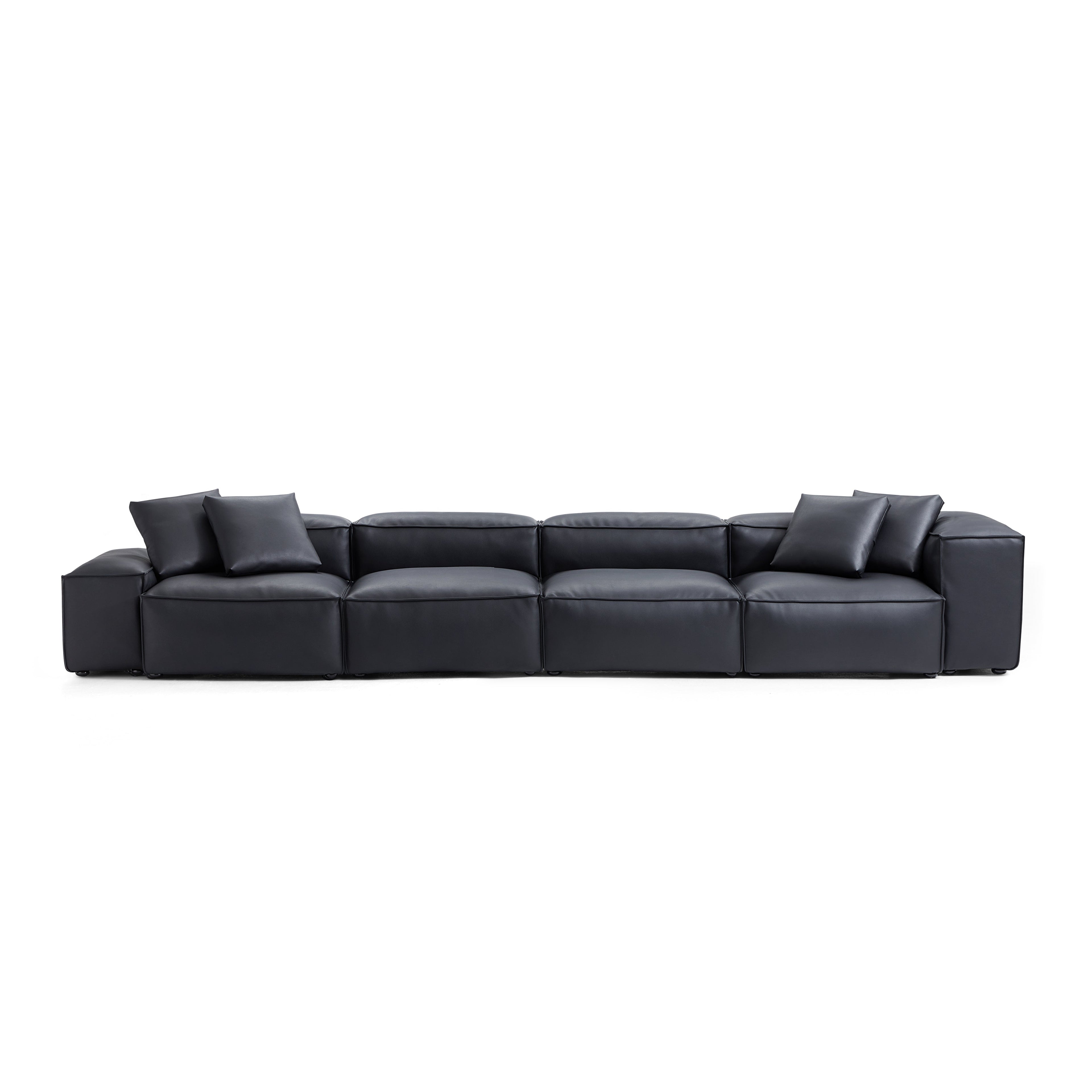 Cube Modular Black Genuine Leather Sofa