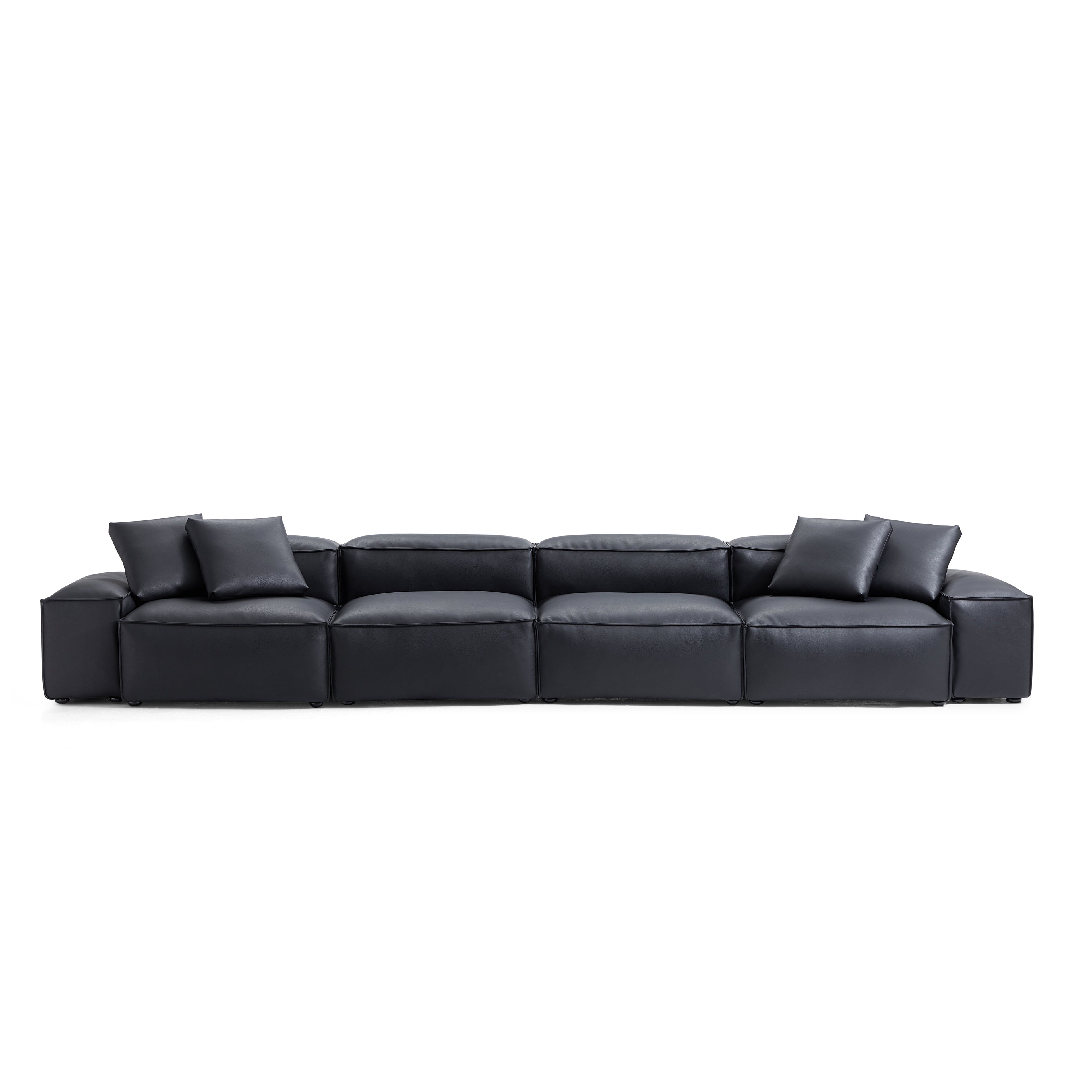 Cube Modular Black Genuine Leather Sofa