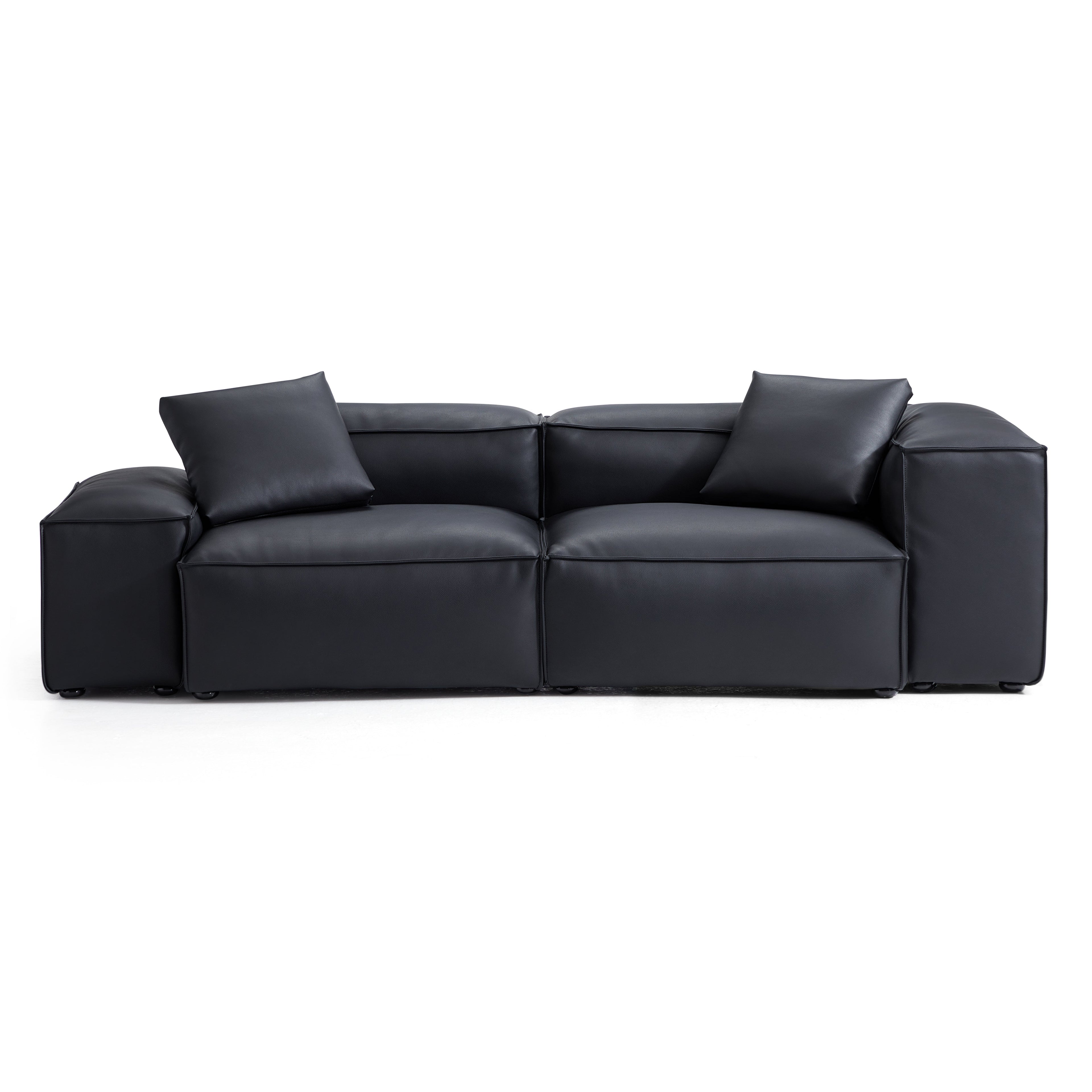 Cube Modular Black Genuine Leather Sofa