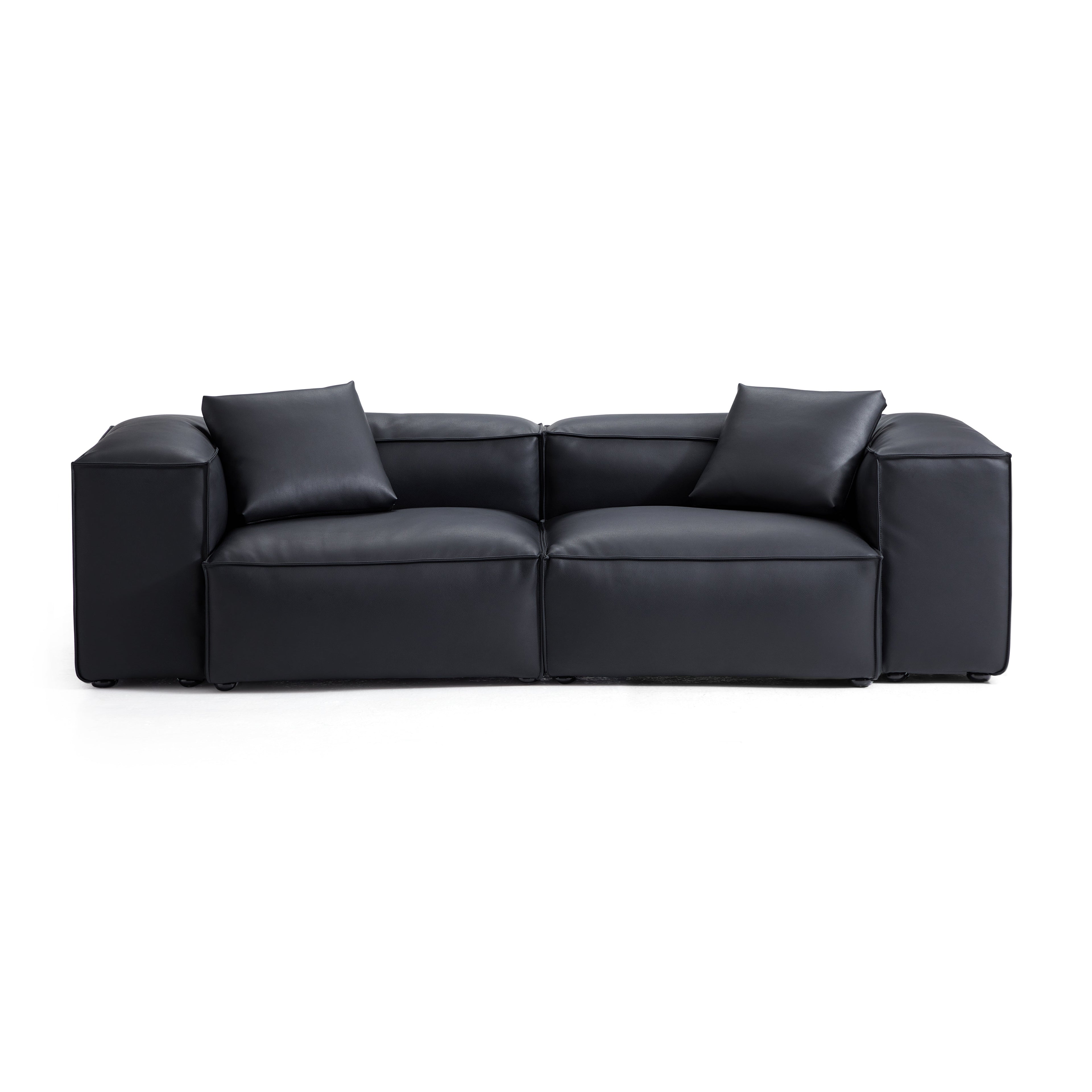 Cube Modular Black Genuine Leather Sofa