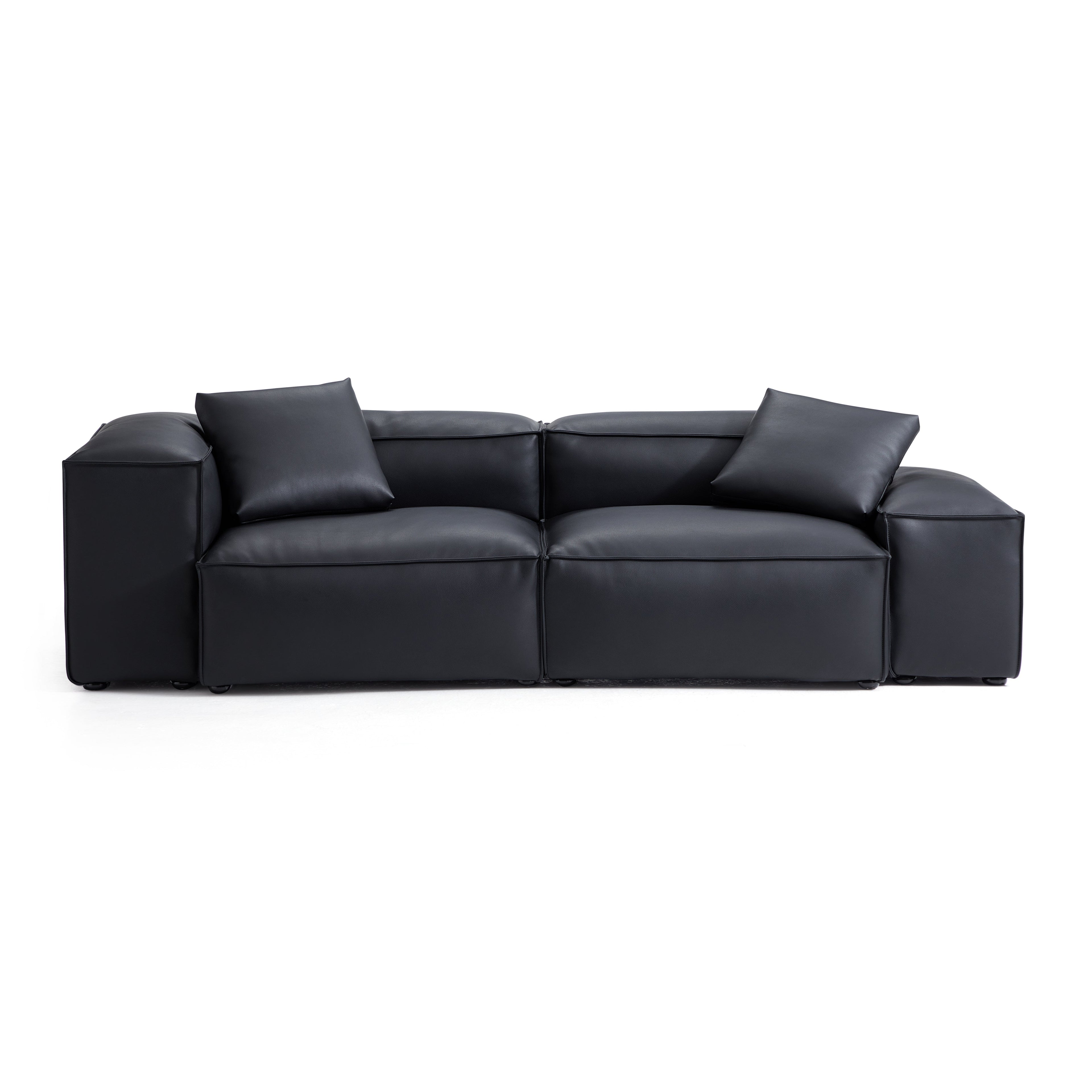 Cube Modular Black Genuine Leather Sofa