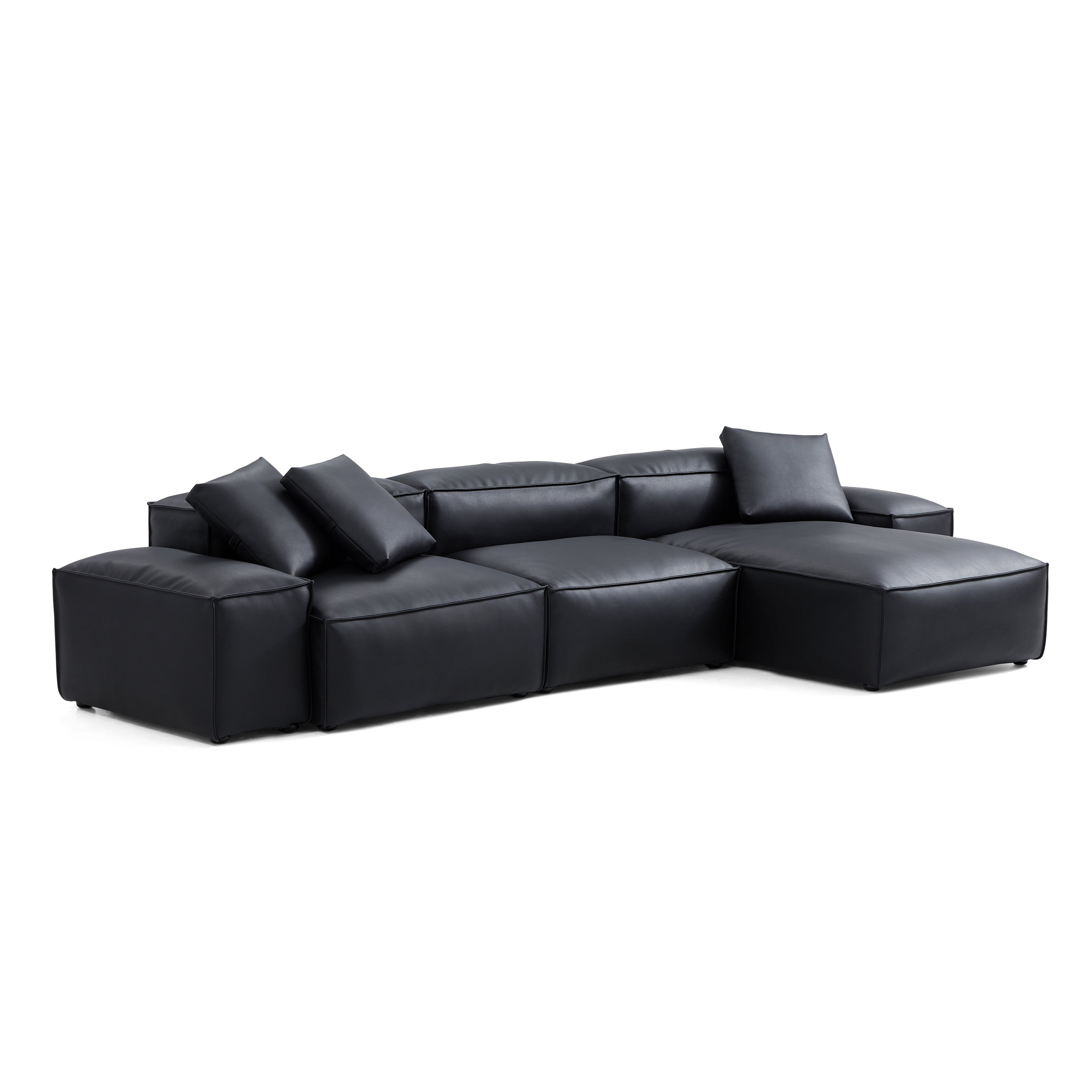 Cube Modular Black Genuine Leather Sectional