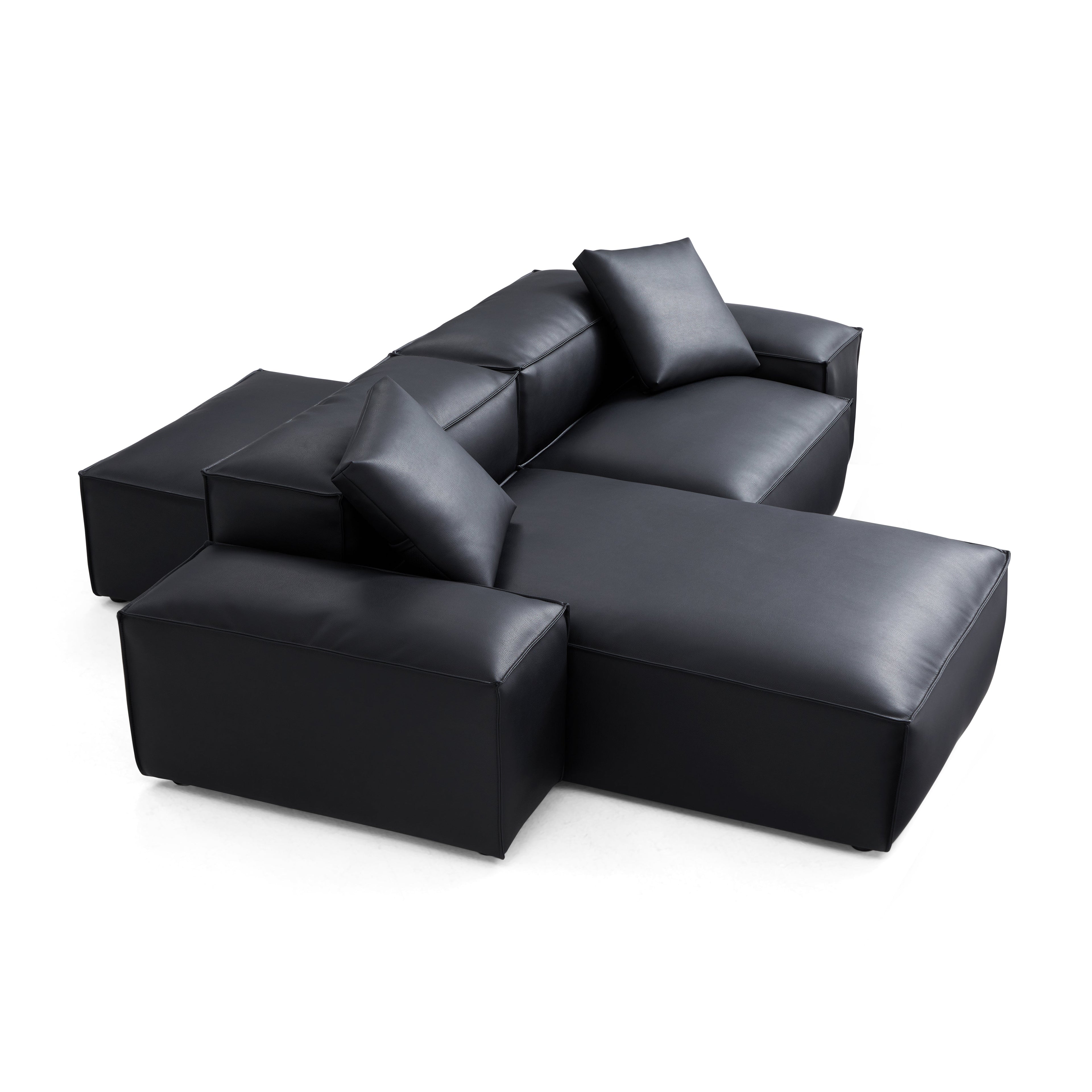 Cube Modular Black Genuine Leather Double-Sided Sectional