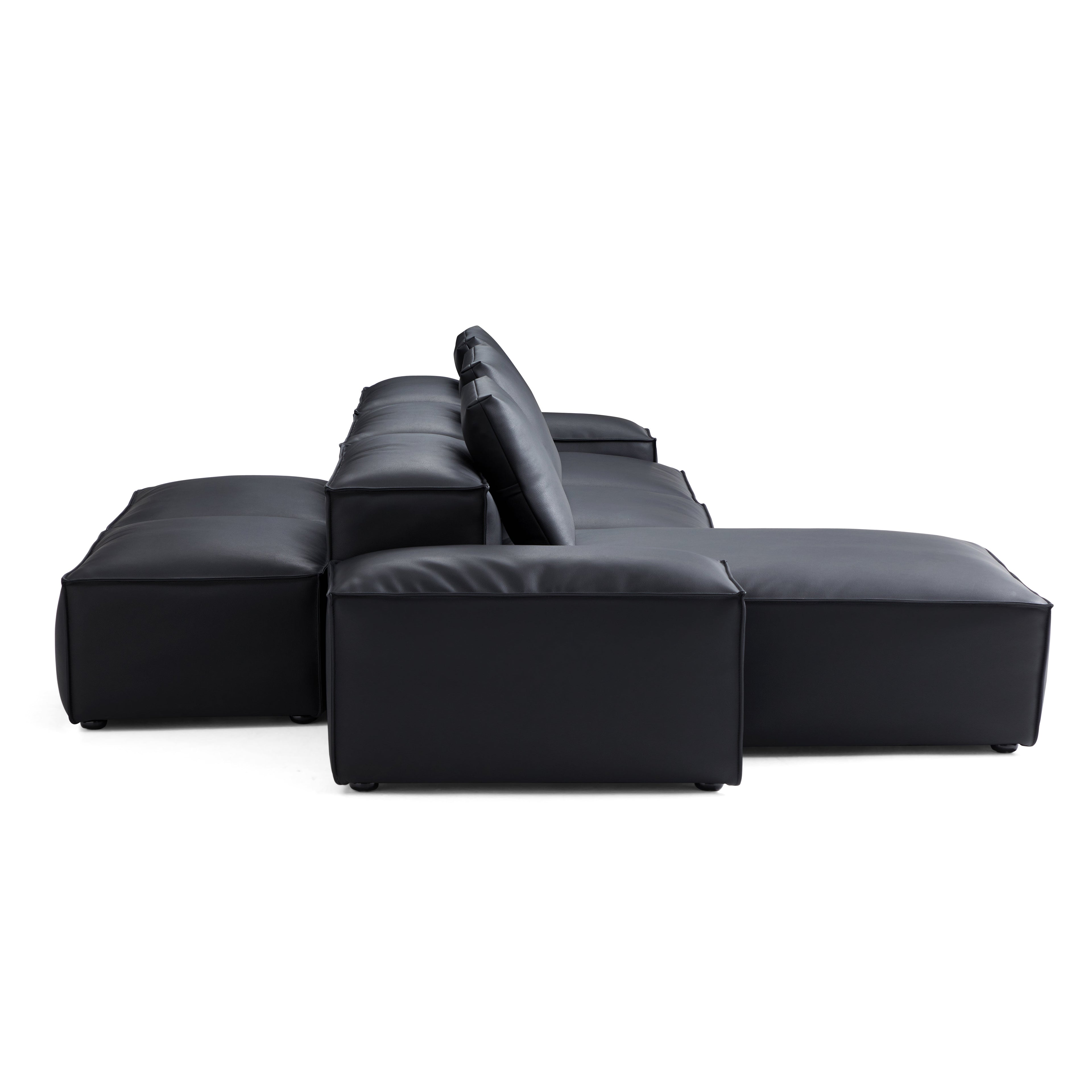 Cube Modular Black Genuine Leather Double-Sided Sectional