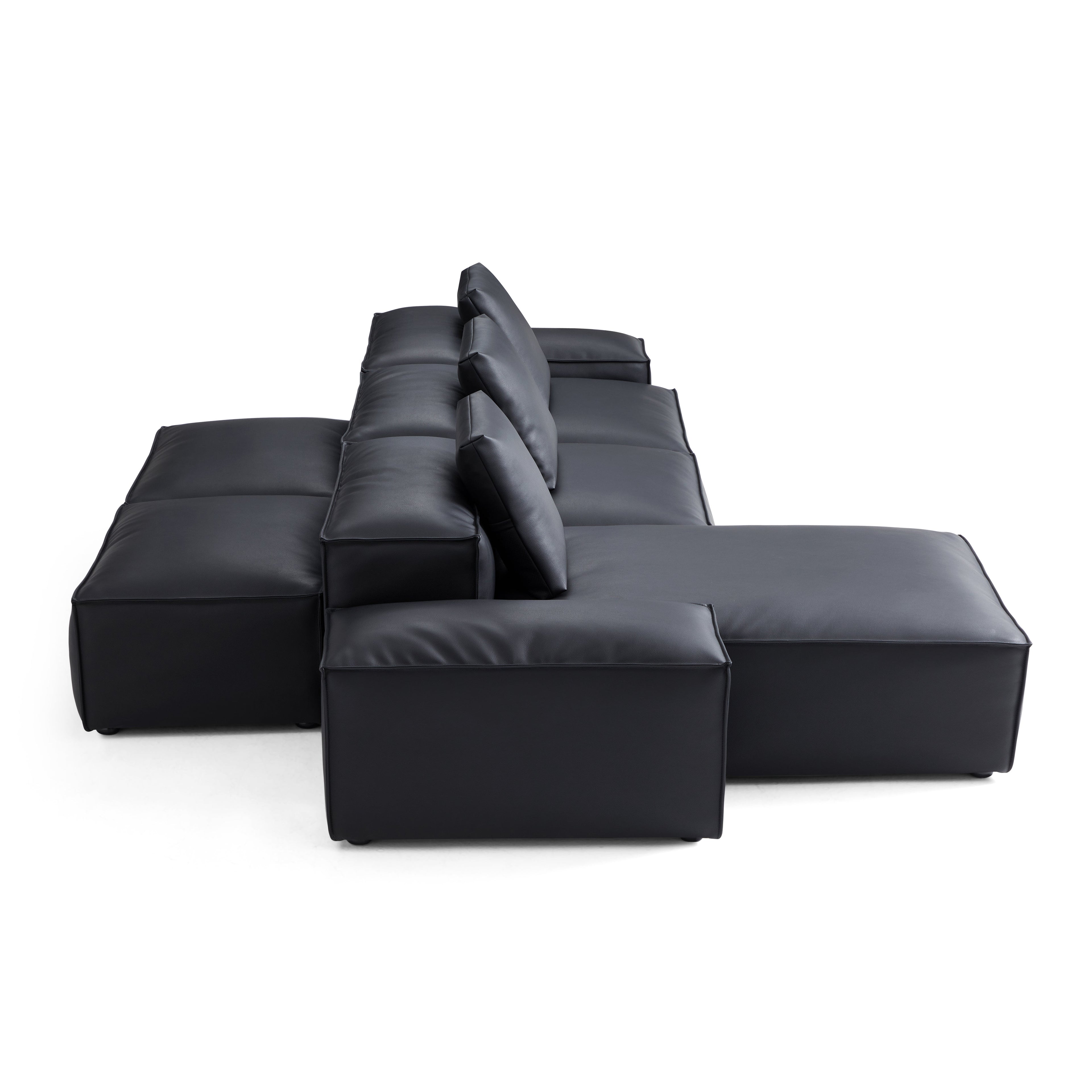 Cube Modular Black Genuine Leather Double-Sided Sectional