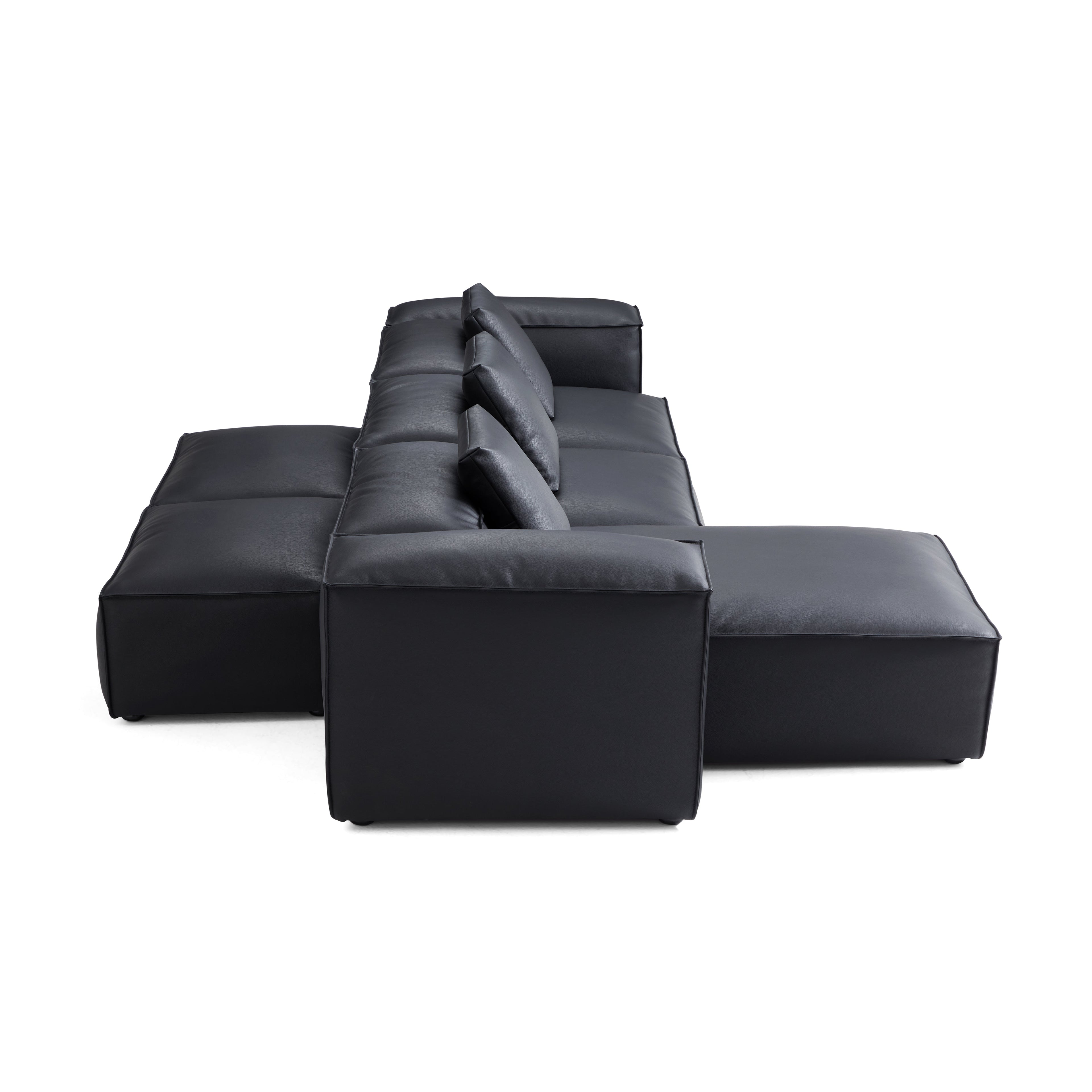 Cube Modular Beige Genuine Leather Double-Sided Sectional