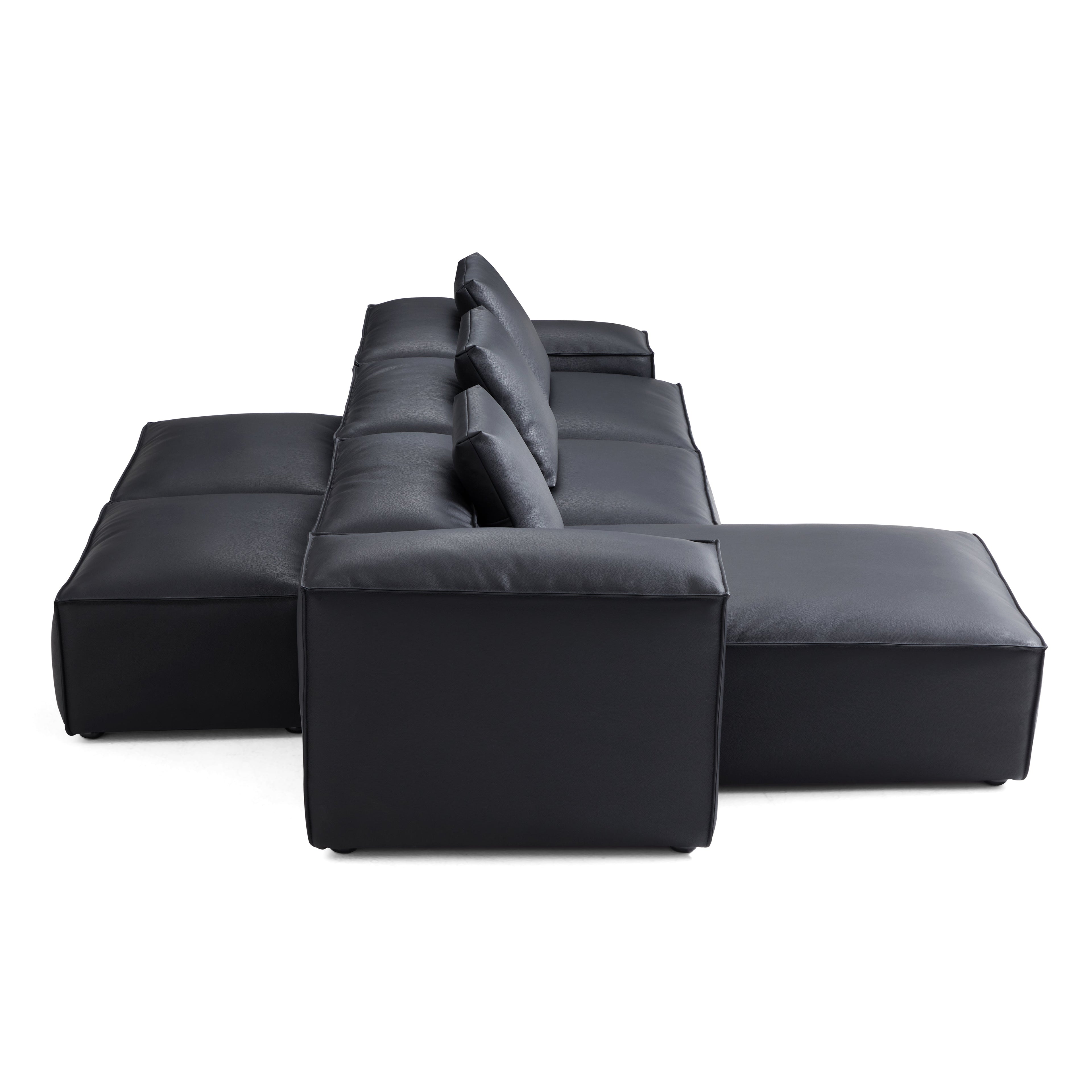 Cube Modular Black Genuine Leather Double-Sided Sectional