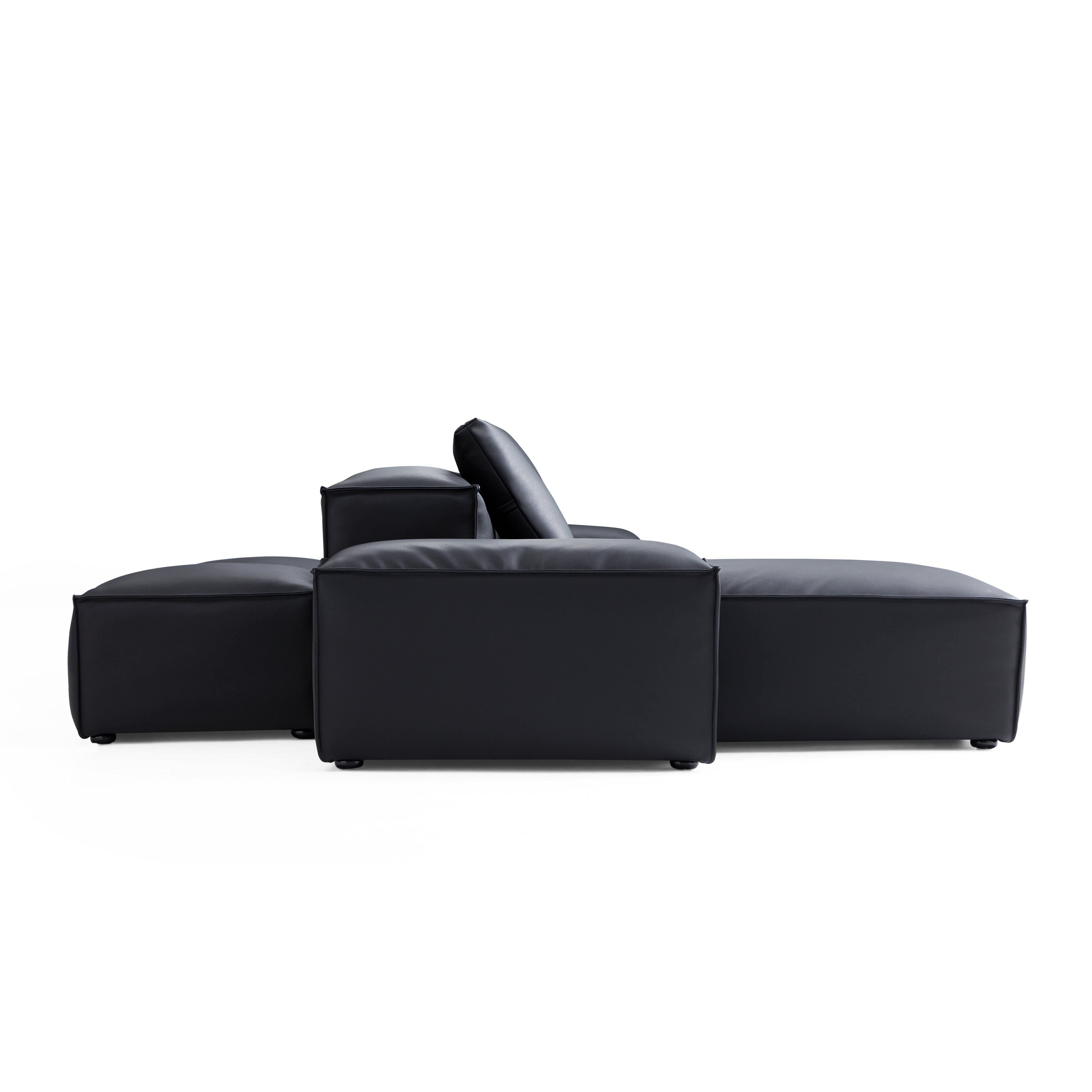 Cube Modular Black Genuine Leather Double-Sided Sectional