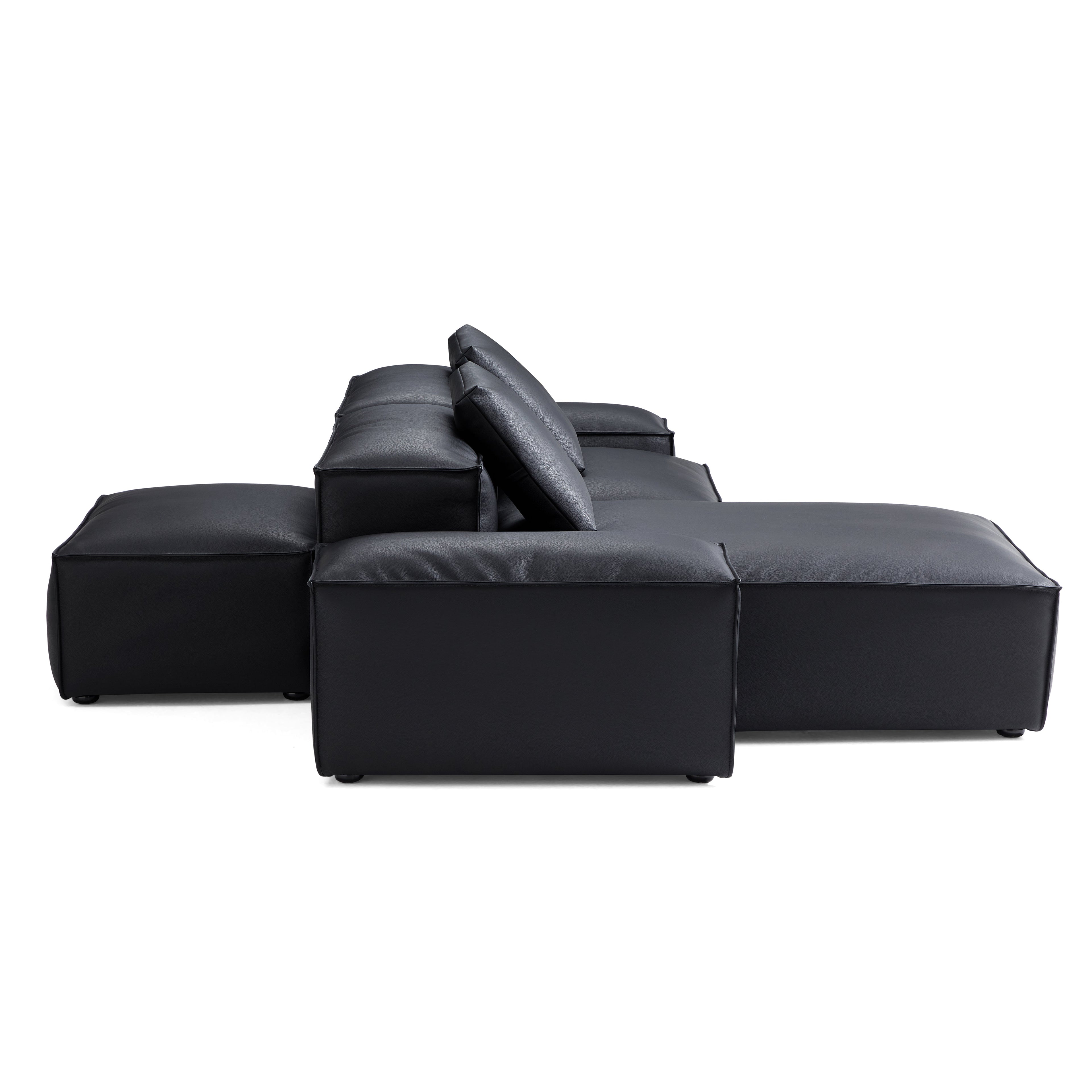 Cube Modular Beige Genuine Leather Double-Sided Sectional