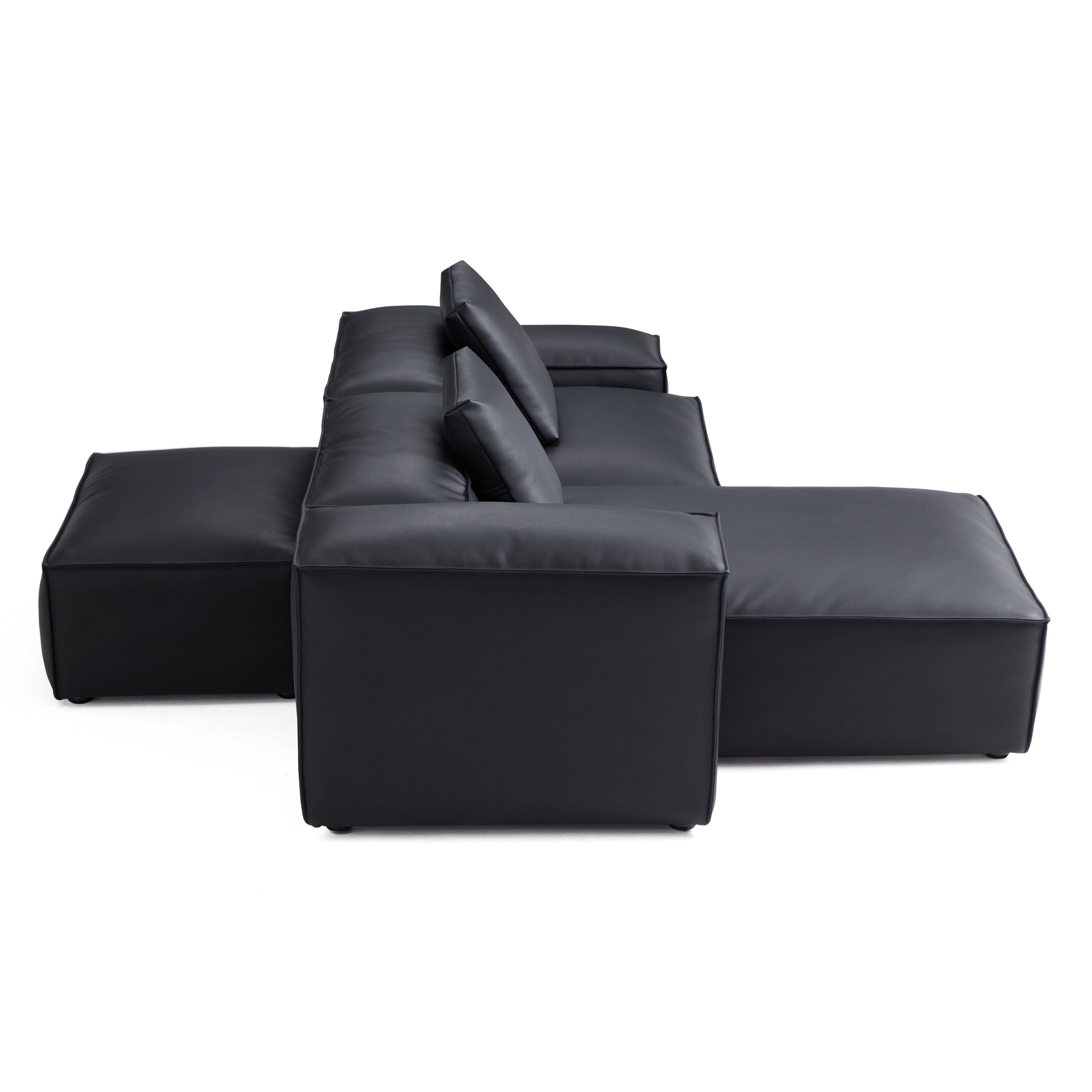 Cube Modular Beige Genuine Leather Double-Sided Sectional