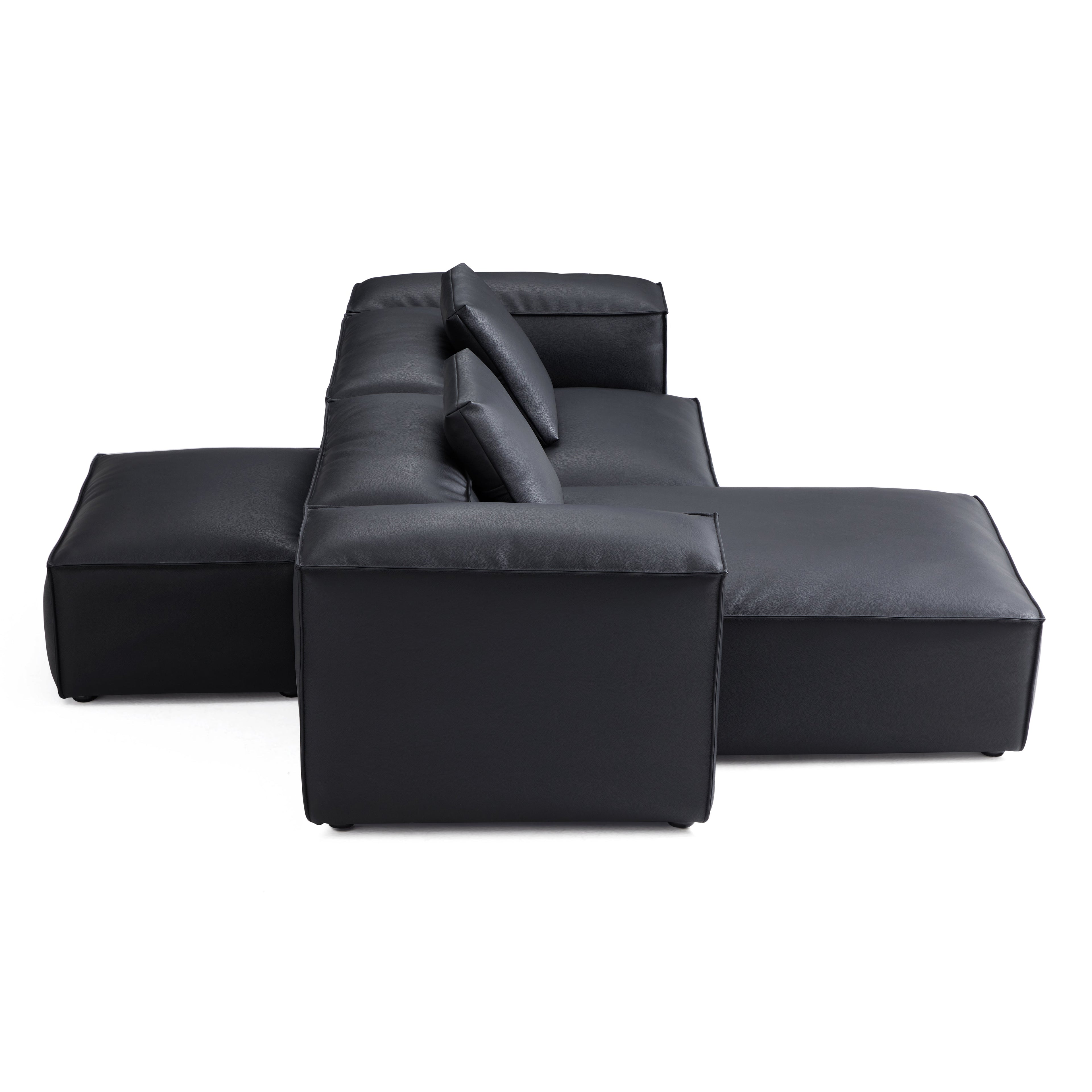 Cube Modular Black Genuine Leather Double-Sided Sectional