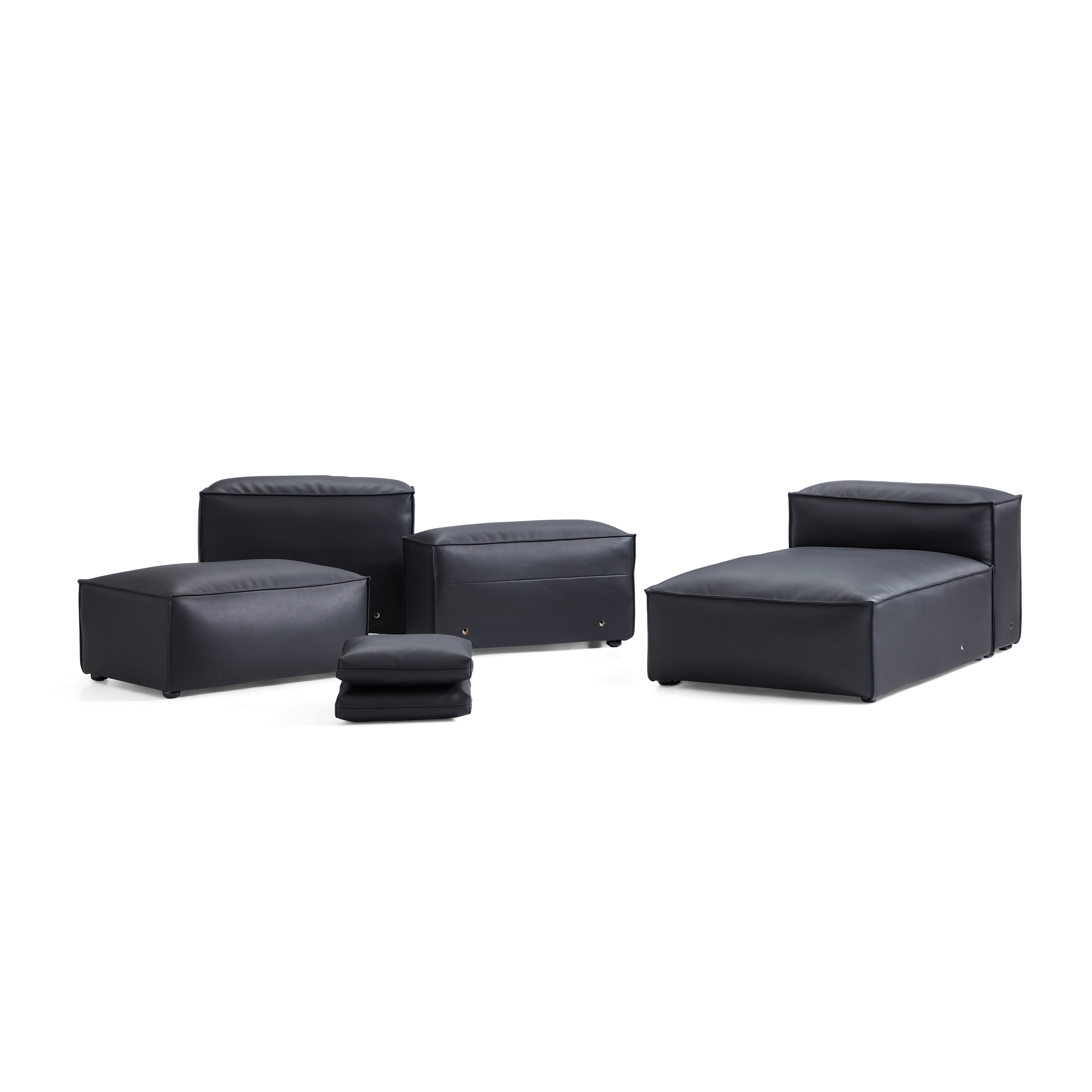 Cube Modular Black Genuine Leather Sofa