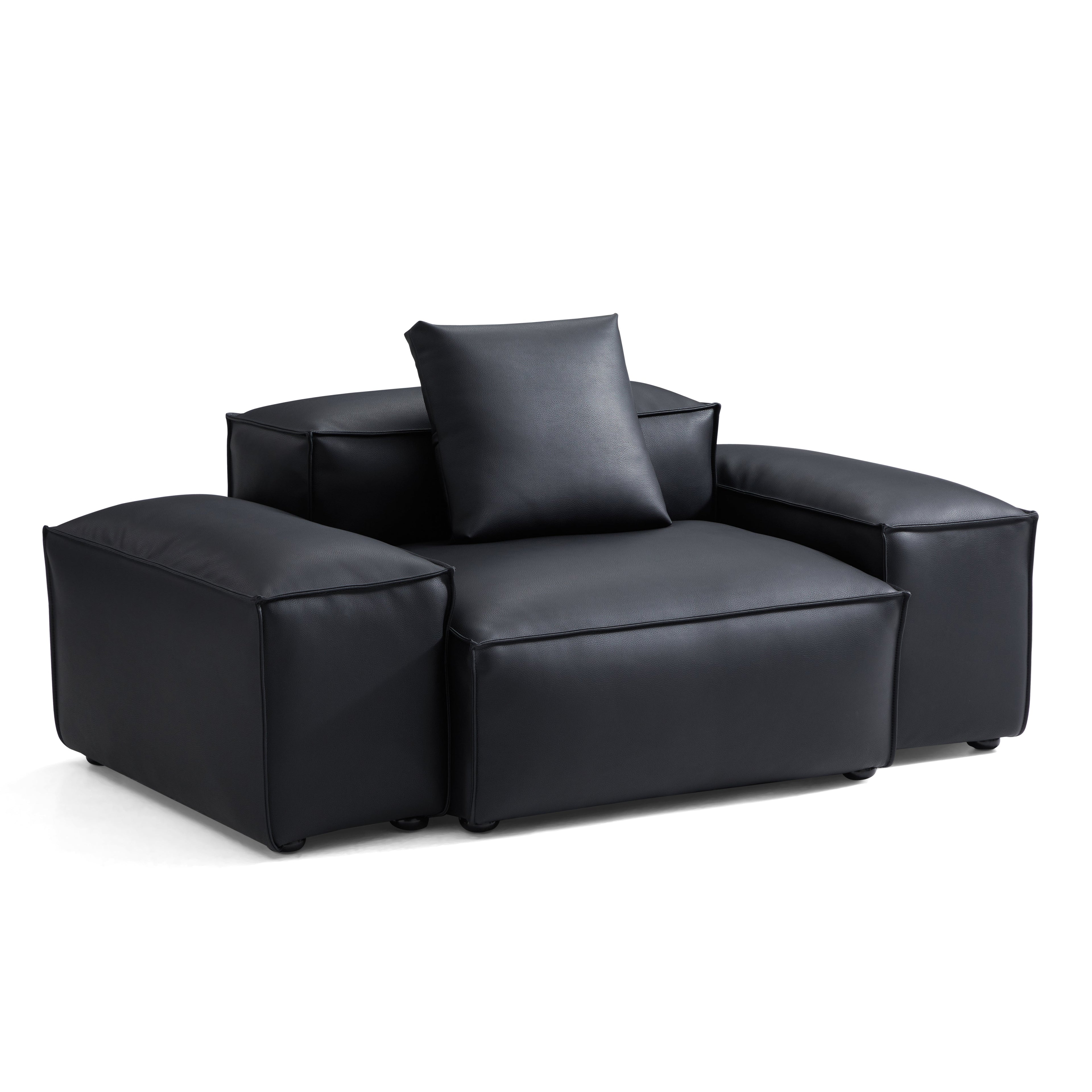 Cube Modular Black Genuine Leather Armchair