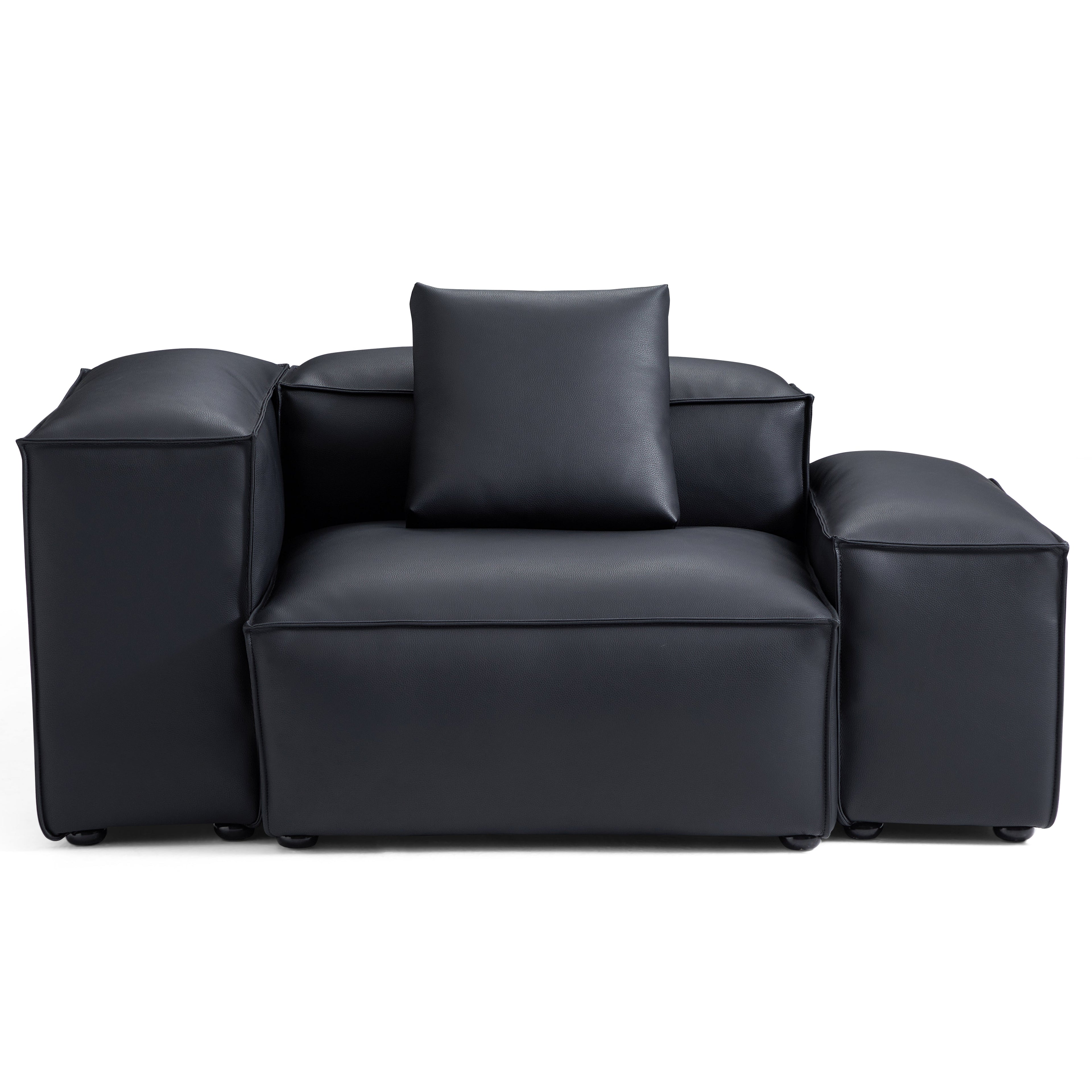Cube Modular Black Genuine Leather Armchair