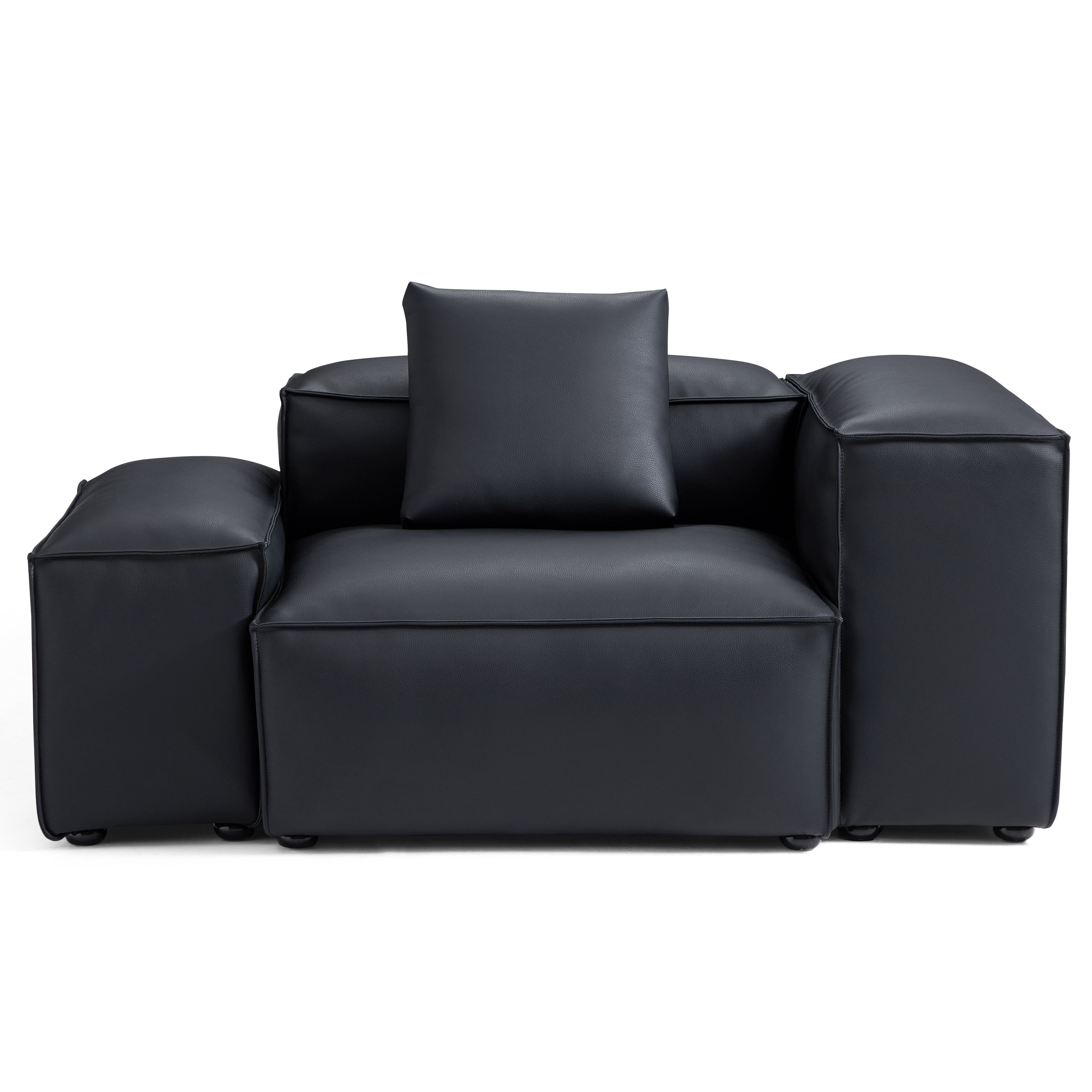 Cube Modular Black Genuine Leather Armchair
