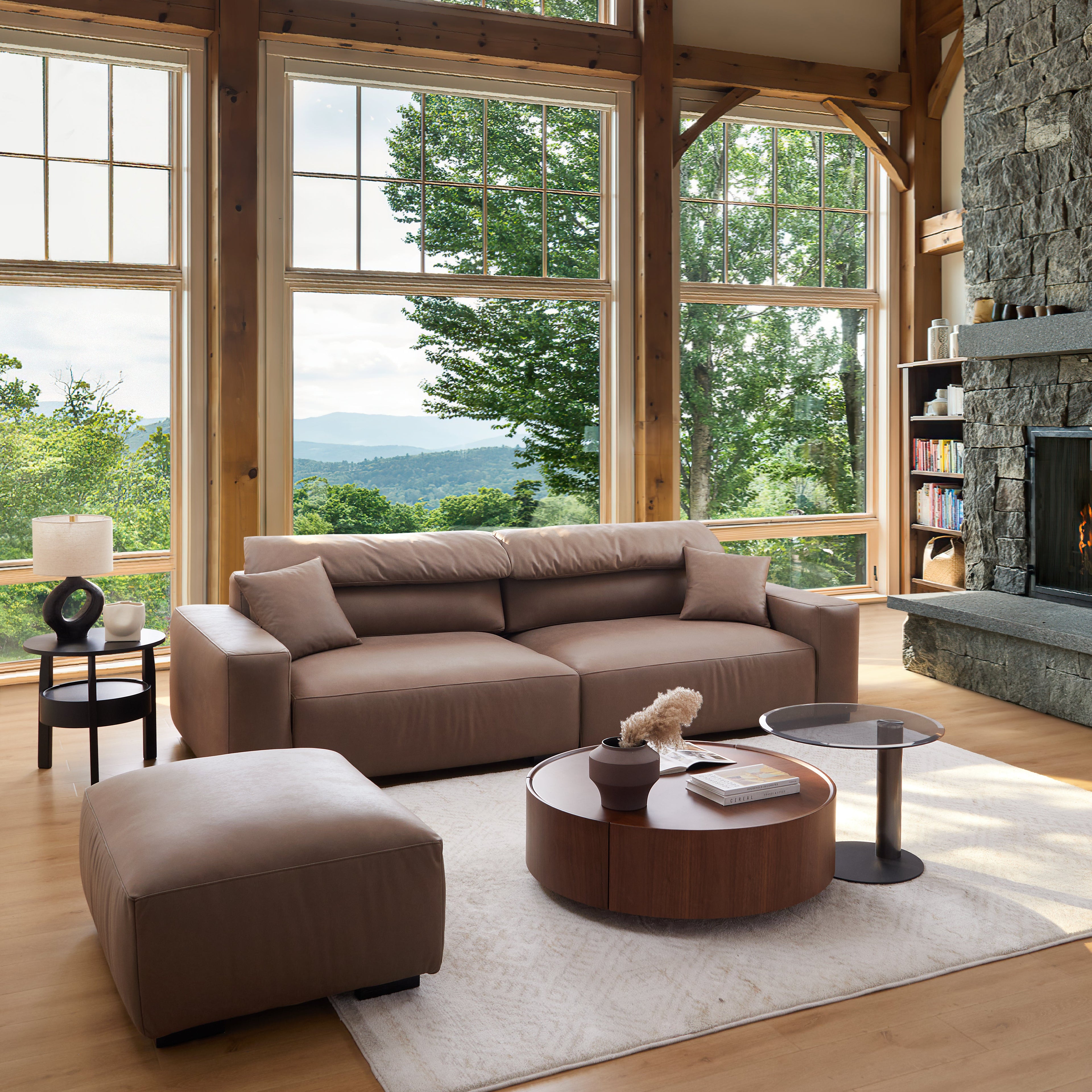 Chestnut Sofa and Ottoman