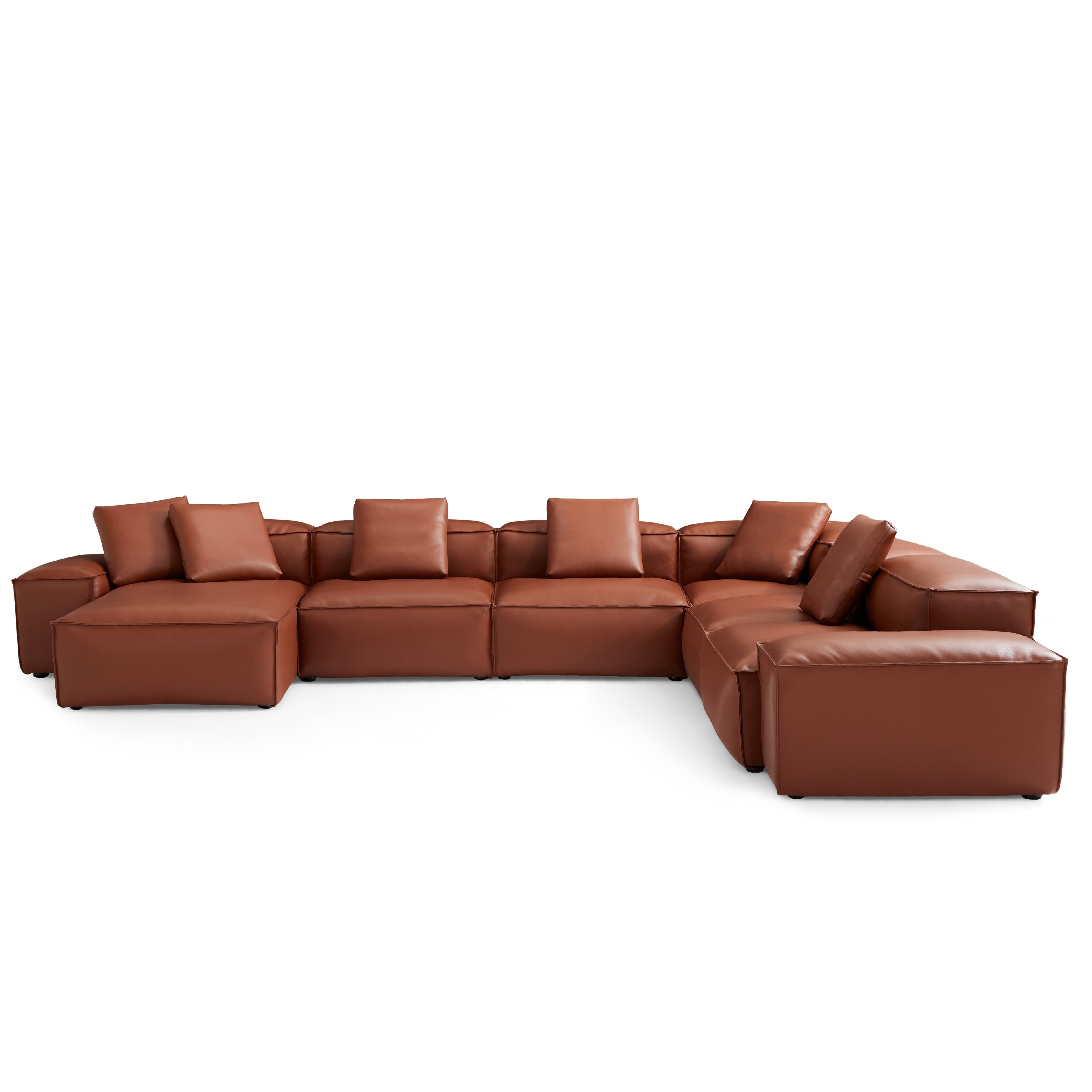 Cube Modular Brown Genuine Leather U-Shaped Sectional