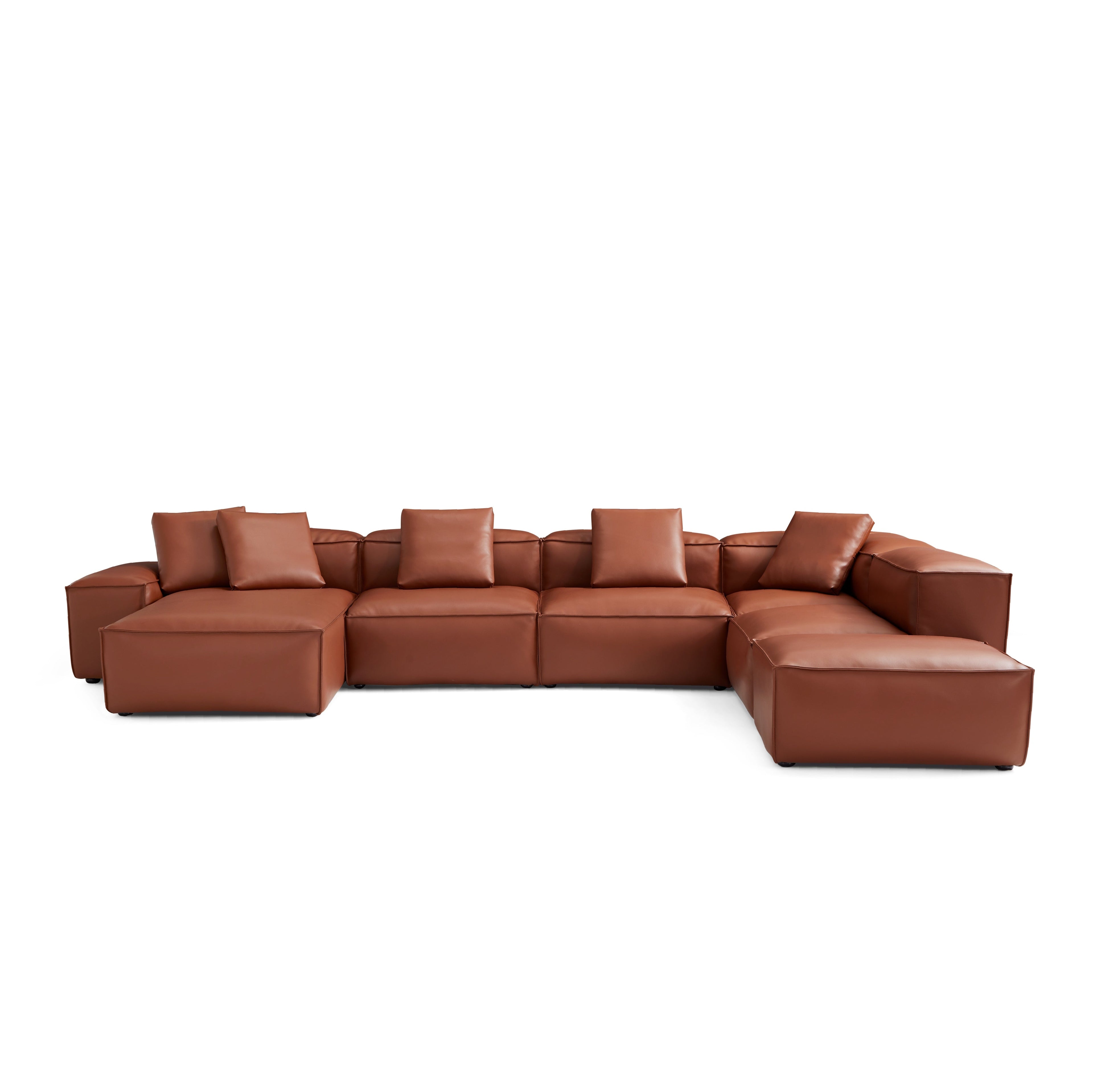 Cube Modular Black Genuine Leather U-Shaped Sectional with Ottoman