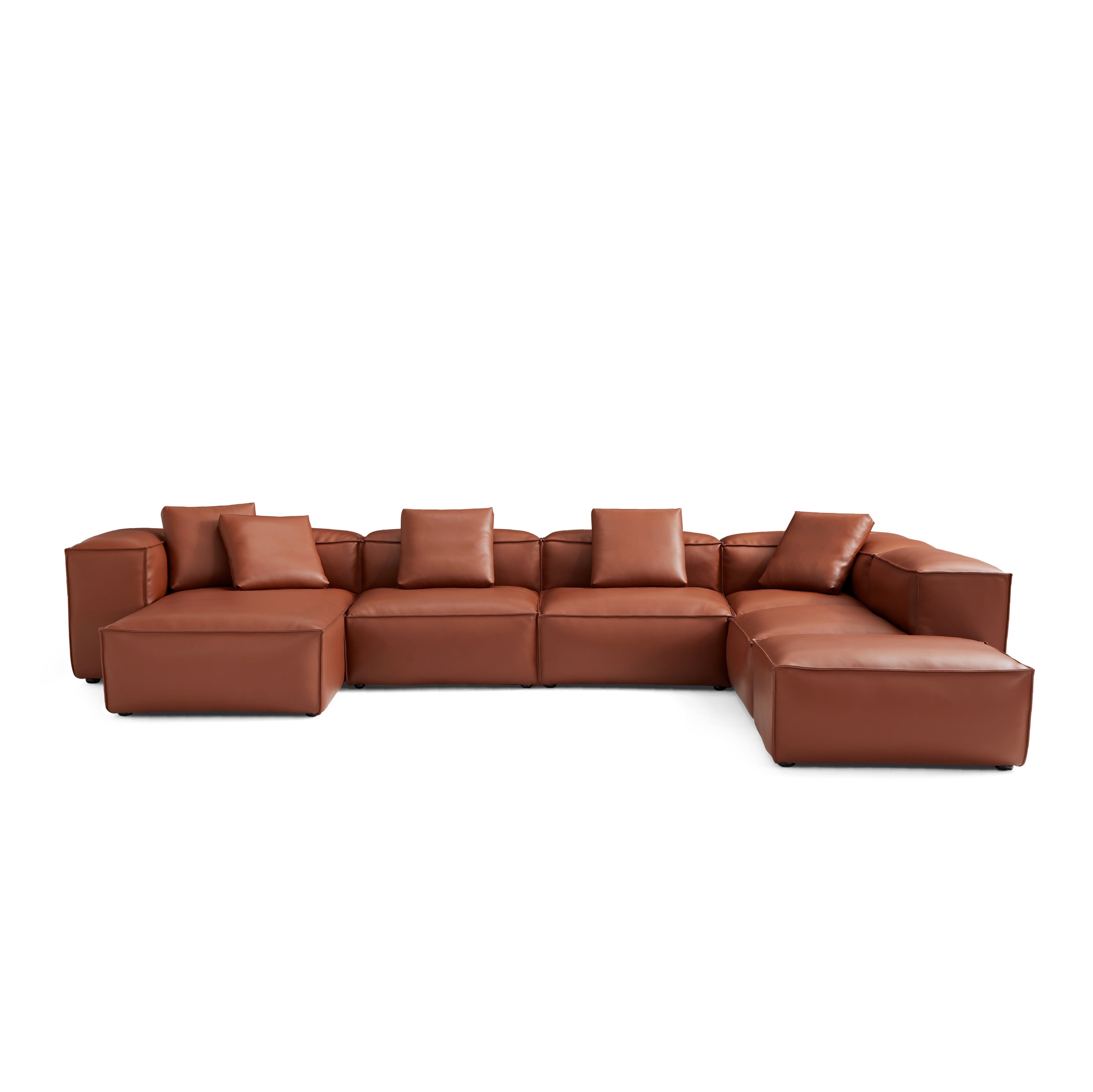 Cube Modular Black Genuine Leather U-Shaped Sectional with Ottoman