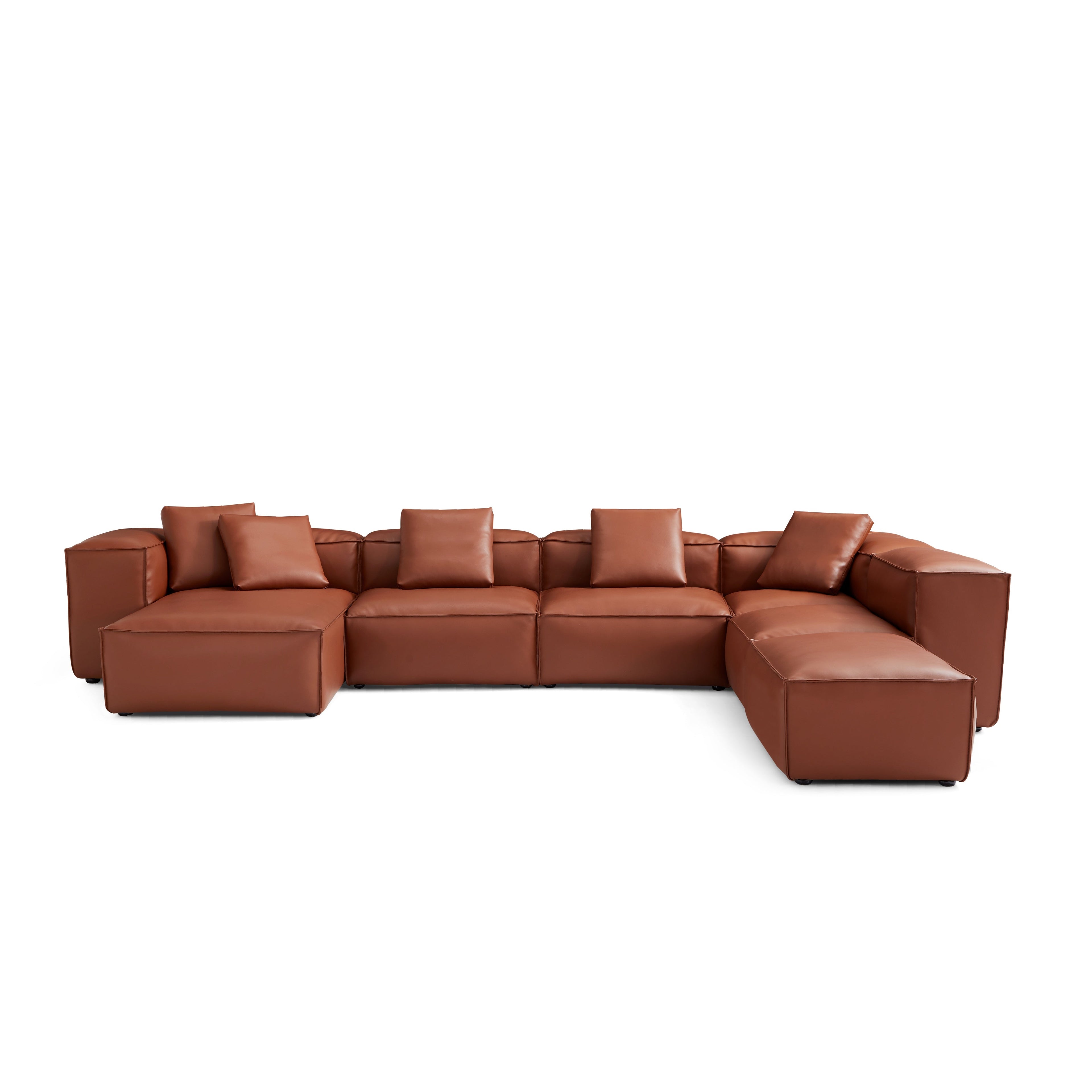Cube Modular Black Genuine Leather U-Shaped Sectional with Ottoman
