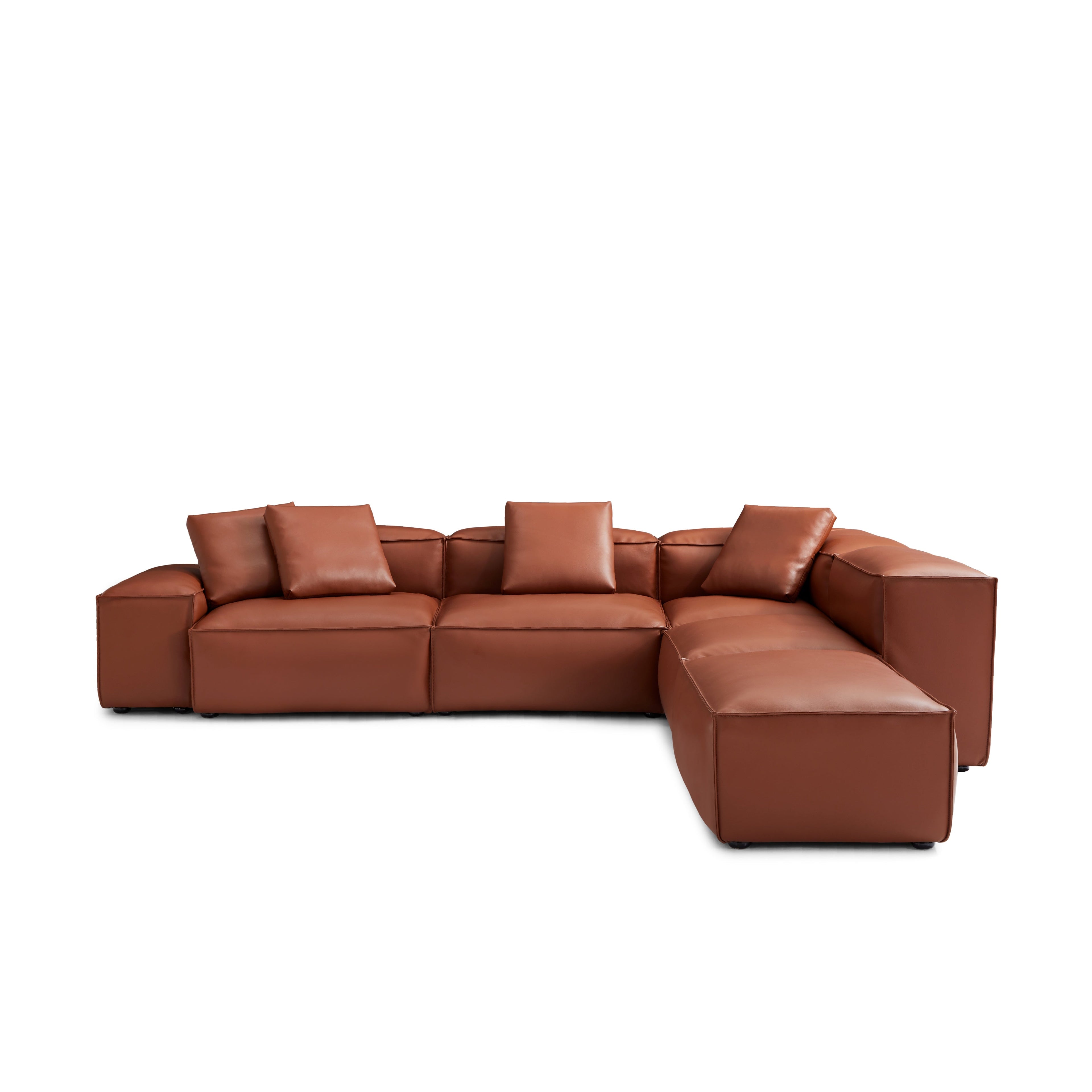 Cube Modular Brown Genuine Leather Corner Sectional With Ottoman