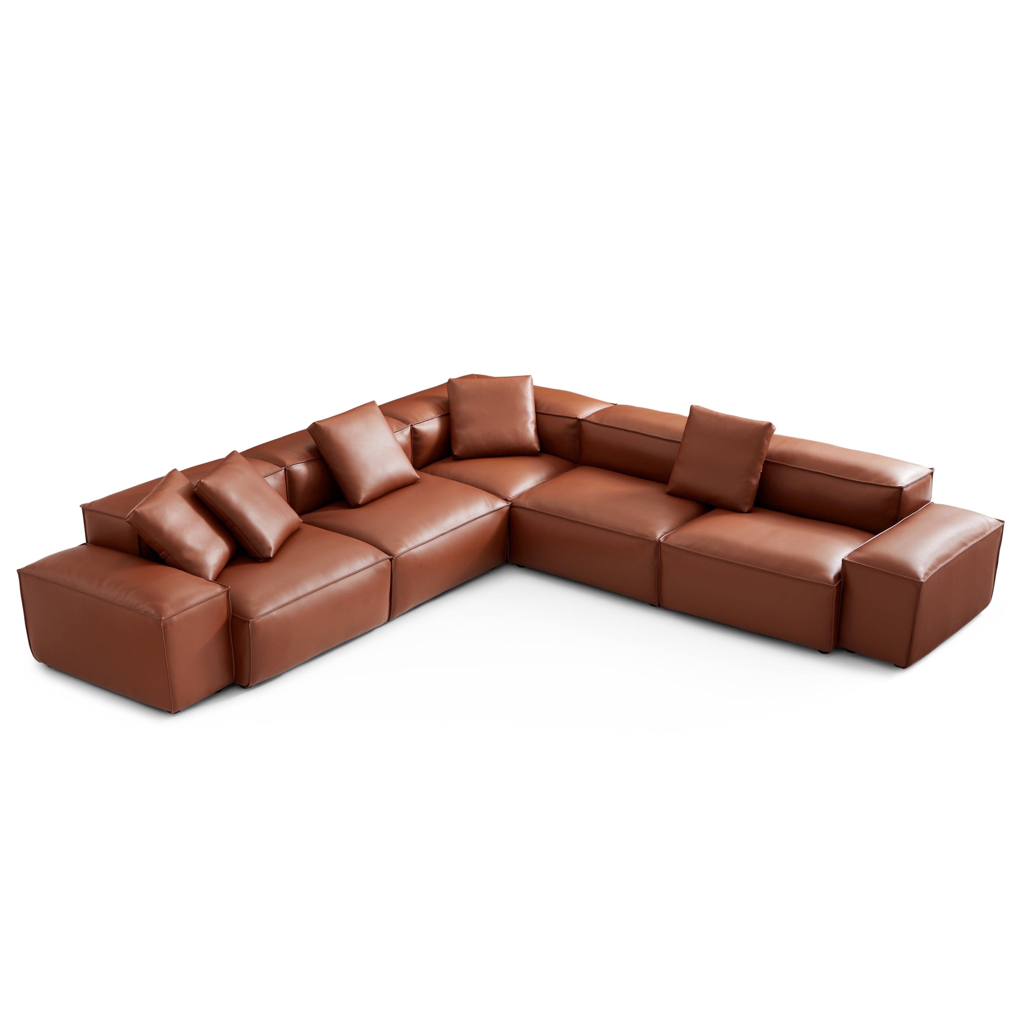 Cube Modular Brown Genuine Leather Corner Sectional