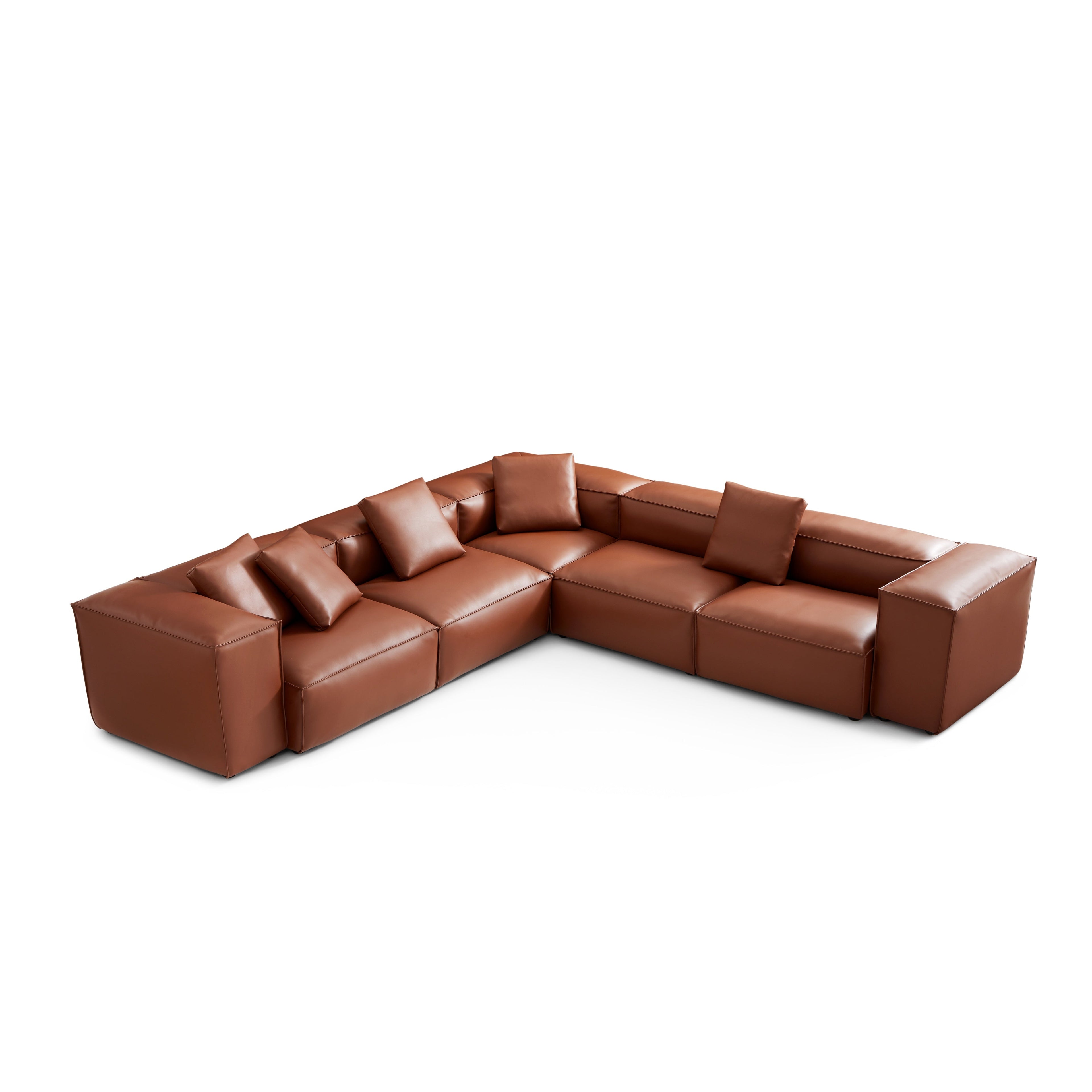 Cube Modular Brown Genuine Leather Corner Sectional