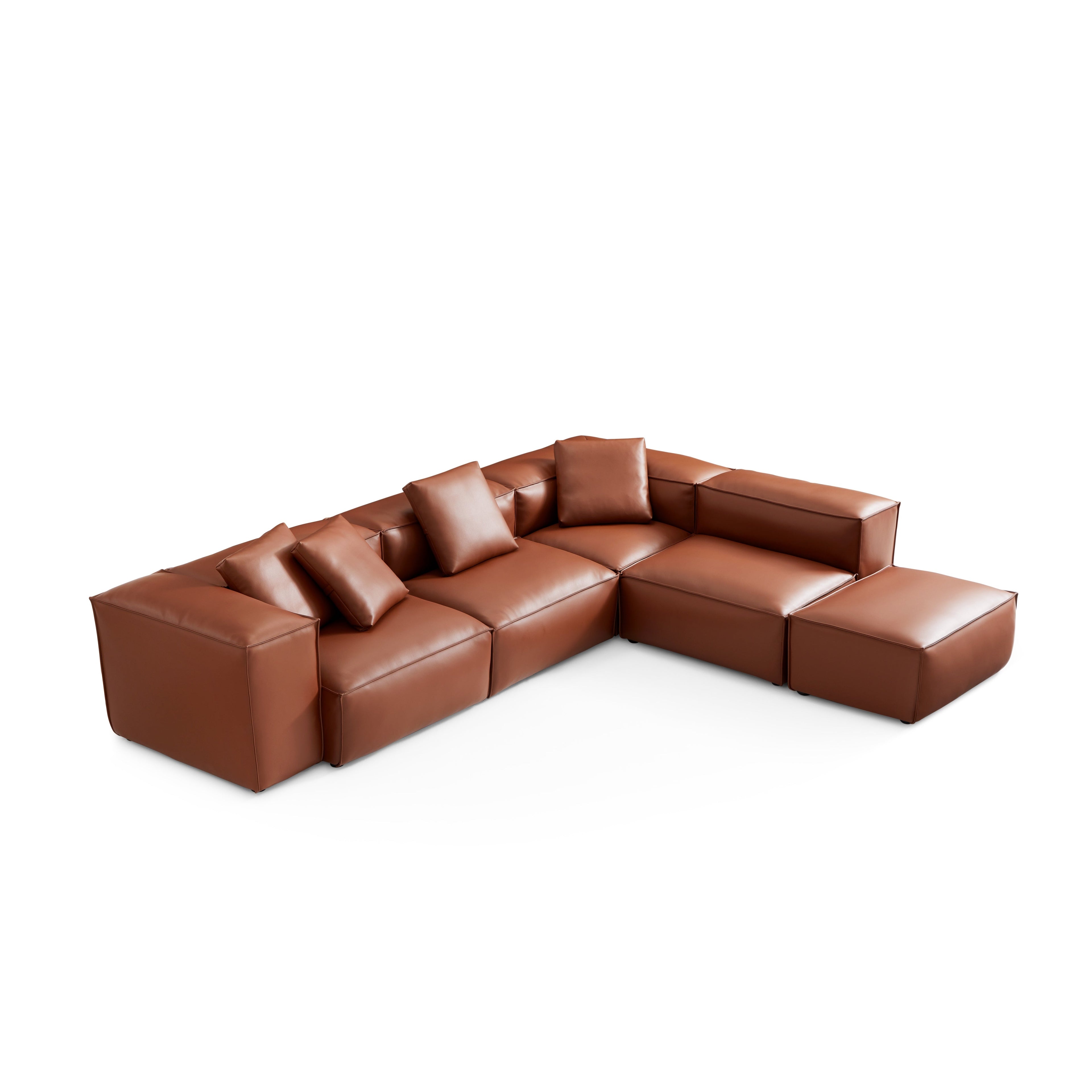 Cube Modular Brown Genuine Leather Corner Sectional With Ottoman