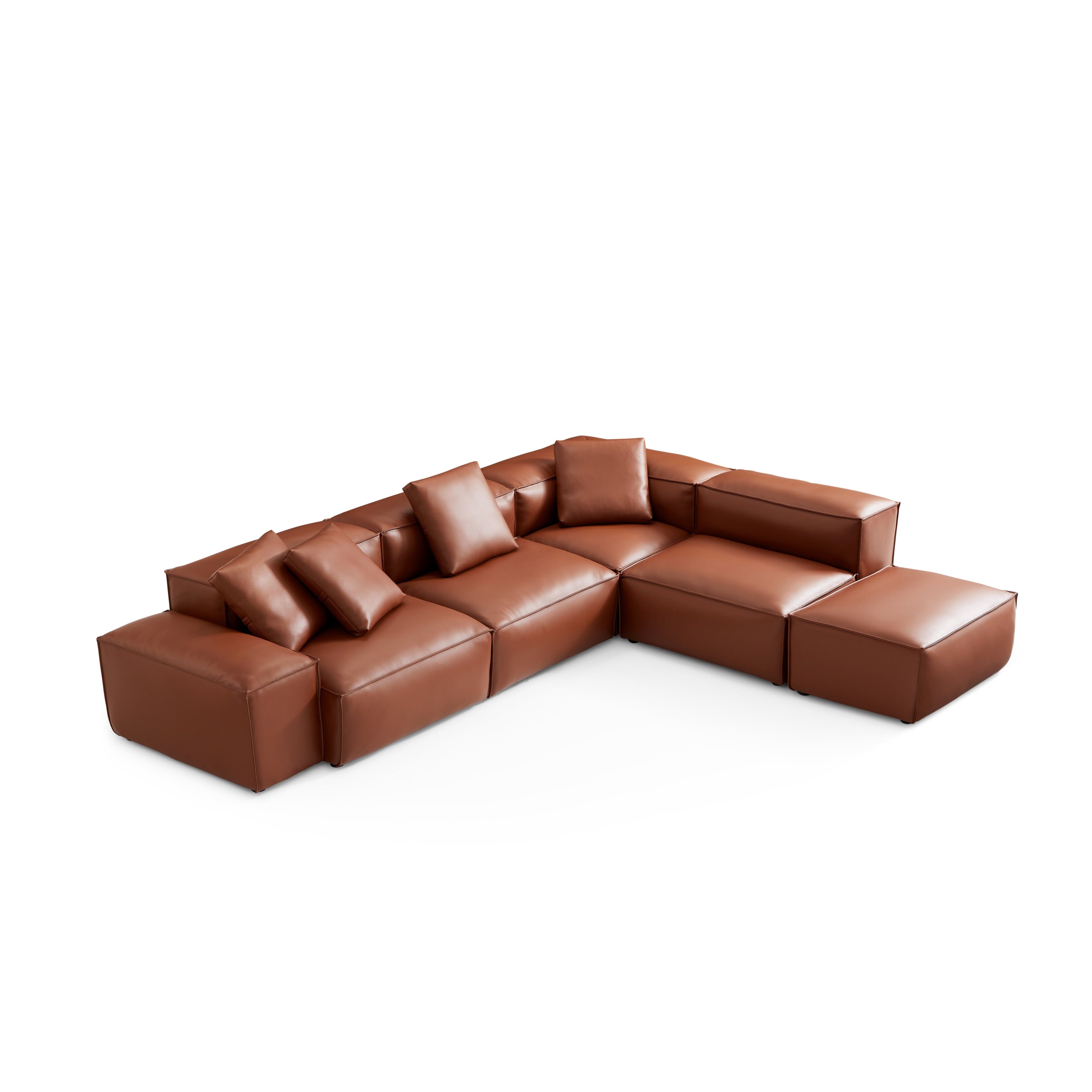Cube Modular Balck Genuine Leather Corner Sectional With Ottoman