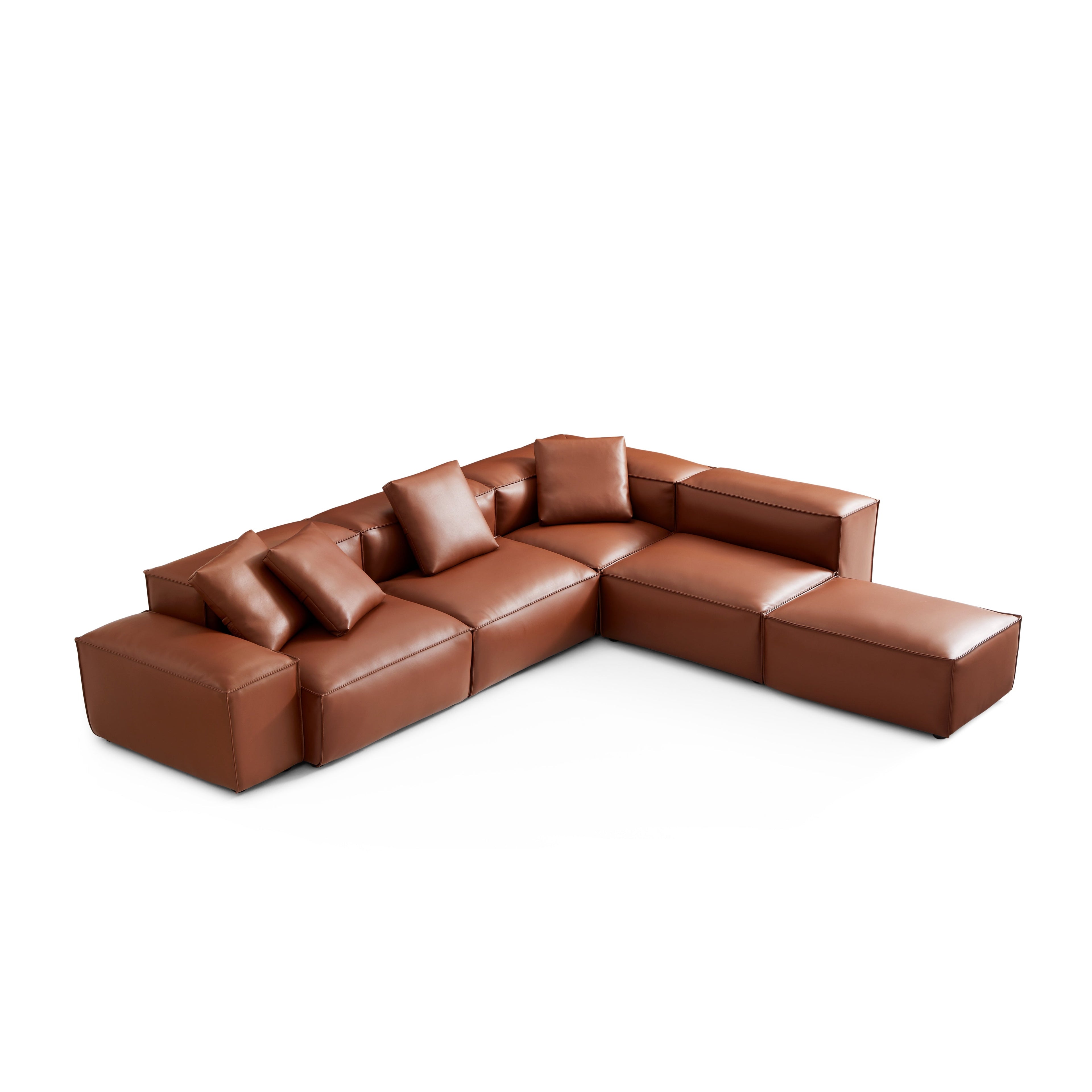Cube Modular Brown Genuine Leather Corner Sectional With Ottoman