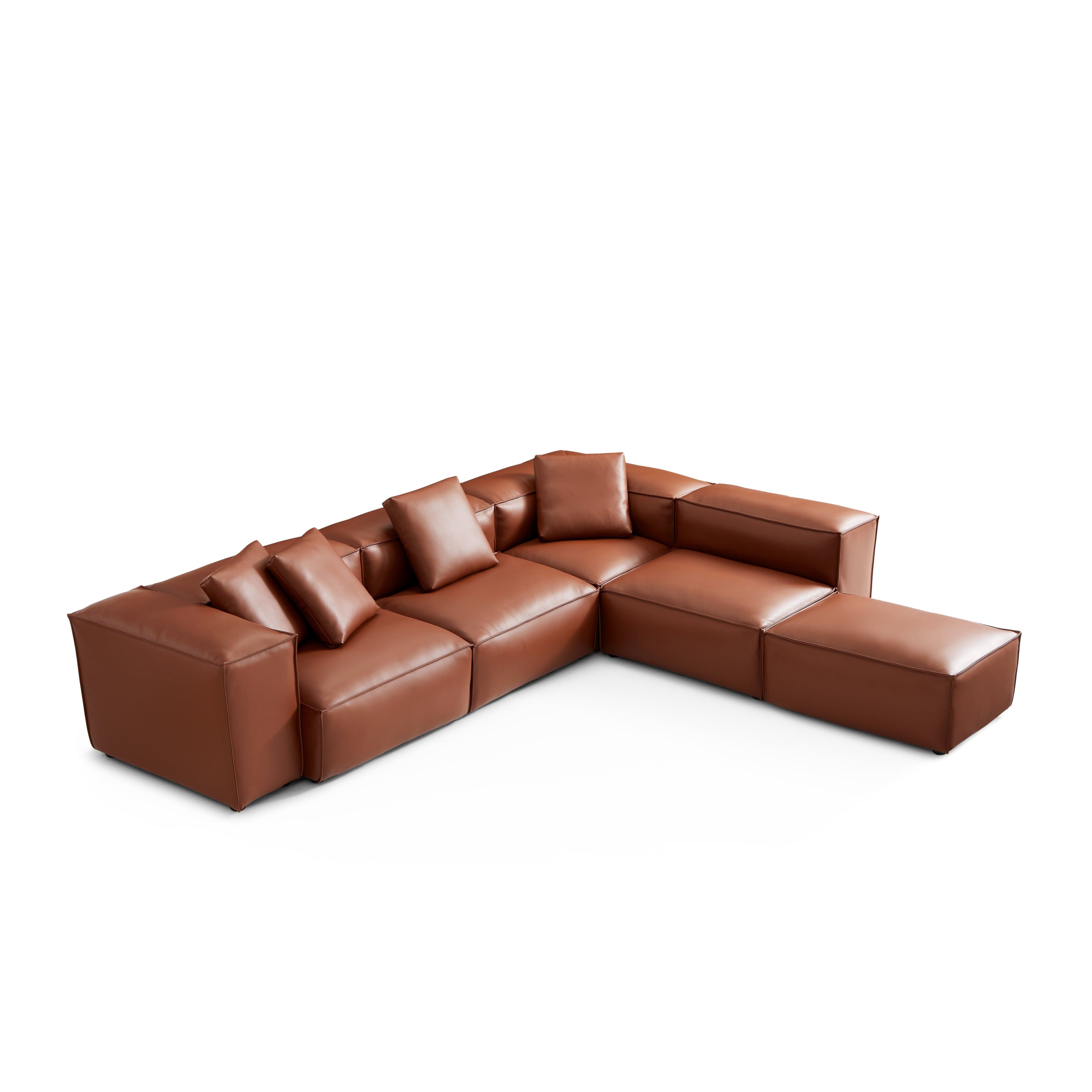 Cube Modular Brown Genuine Leather Corner Sectional With Ottoman