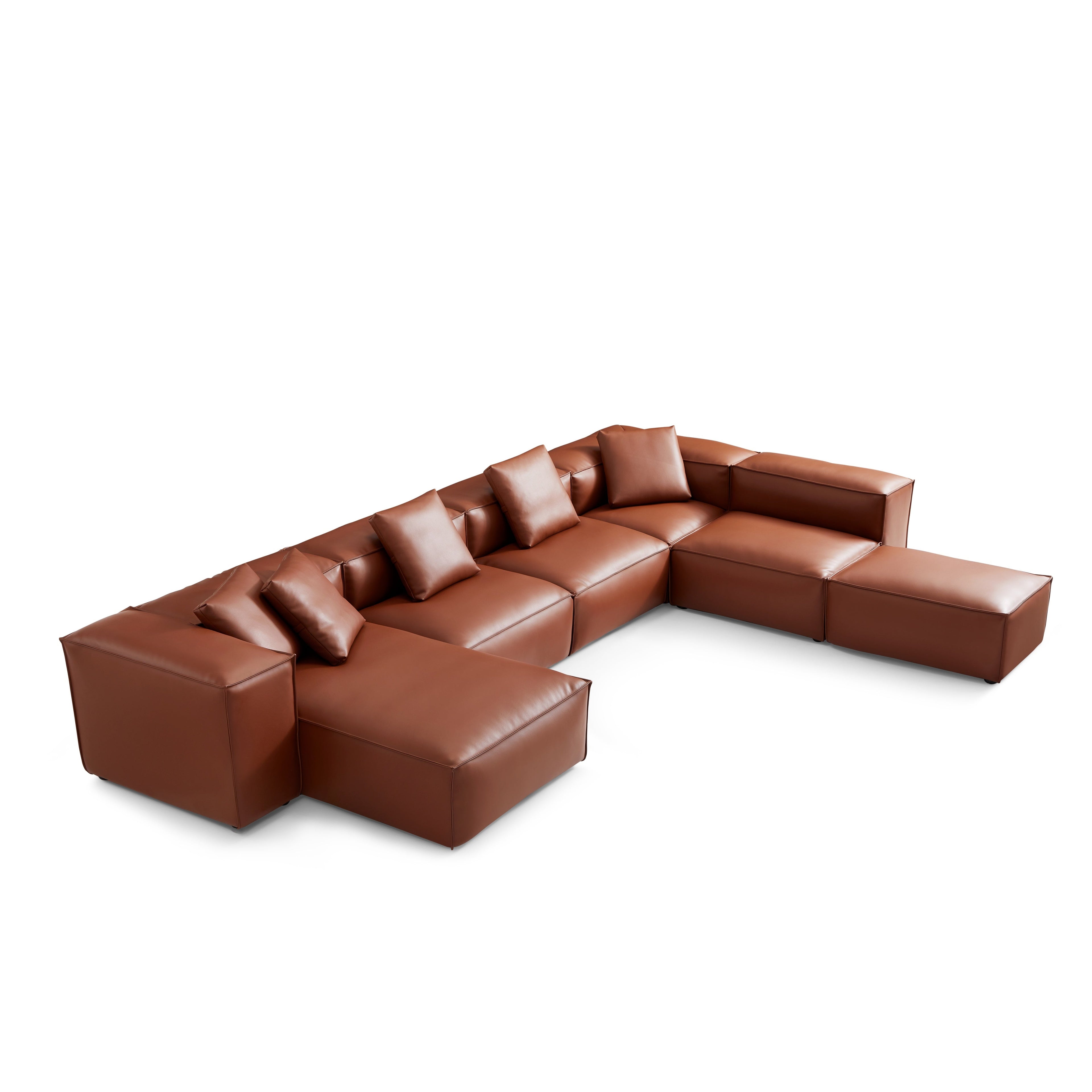 Cube Modular Black Genuine Leather U-Shaped Sectional with Ottoman
