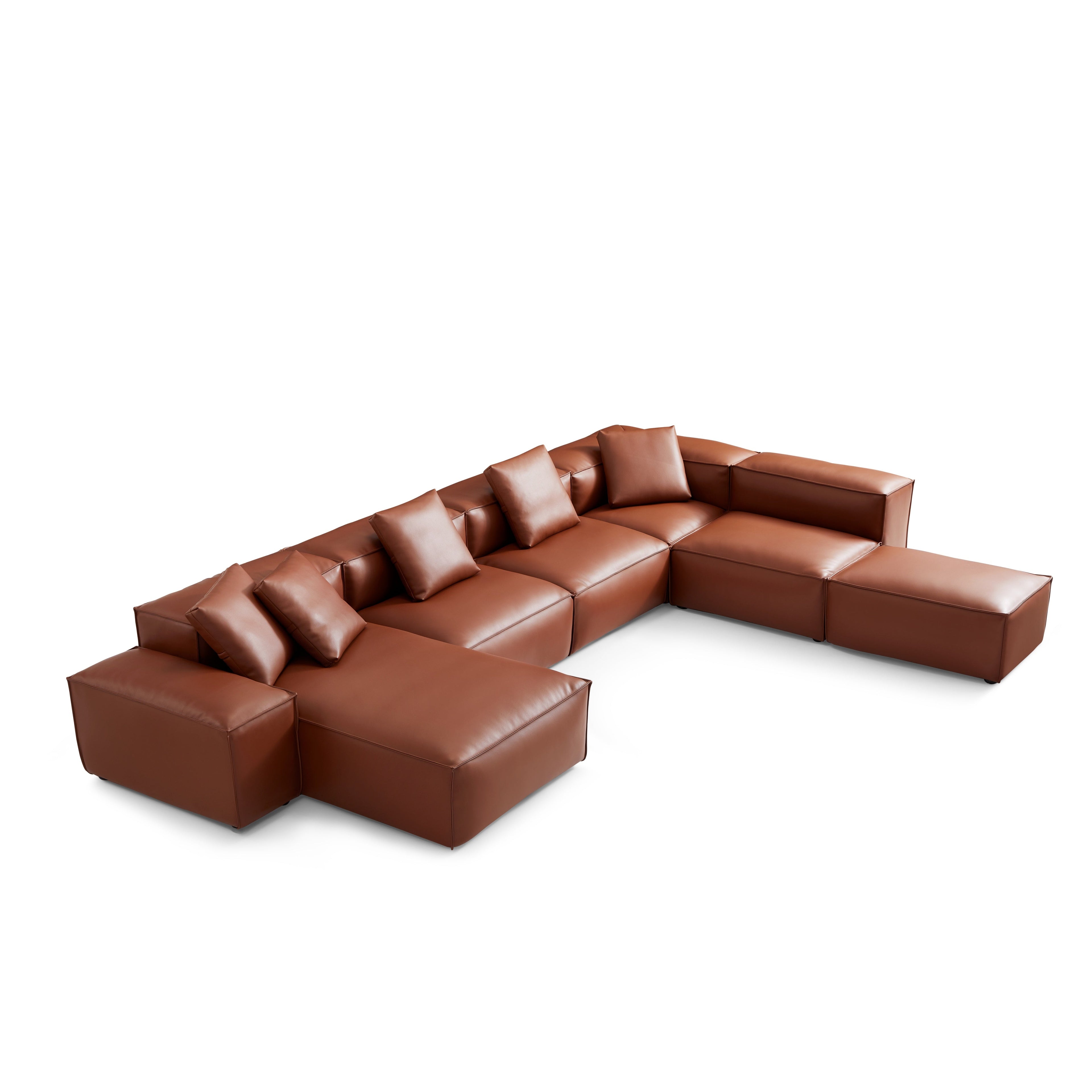 Cube Modular Black Genuine Leather U-Shaped Sectional with Ottoman