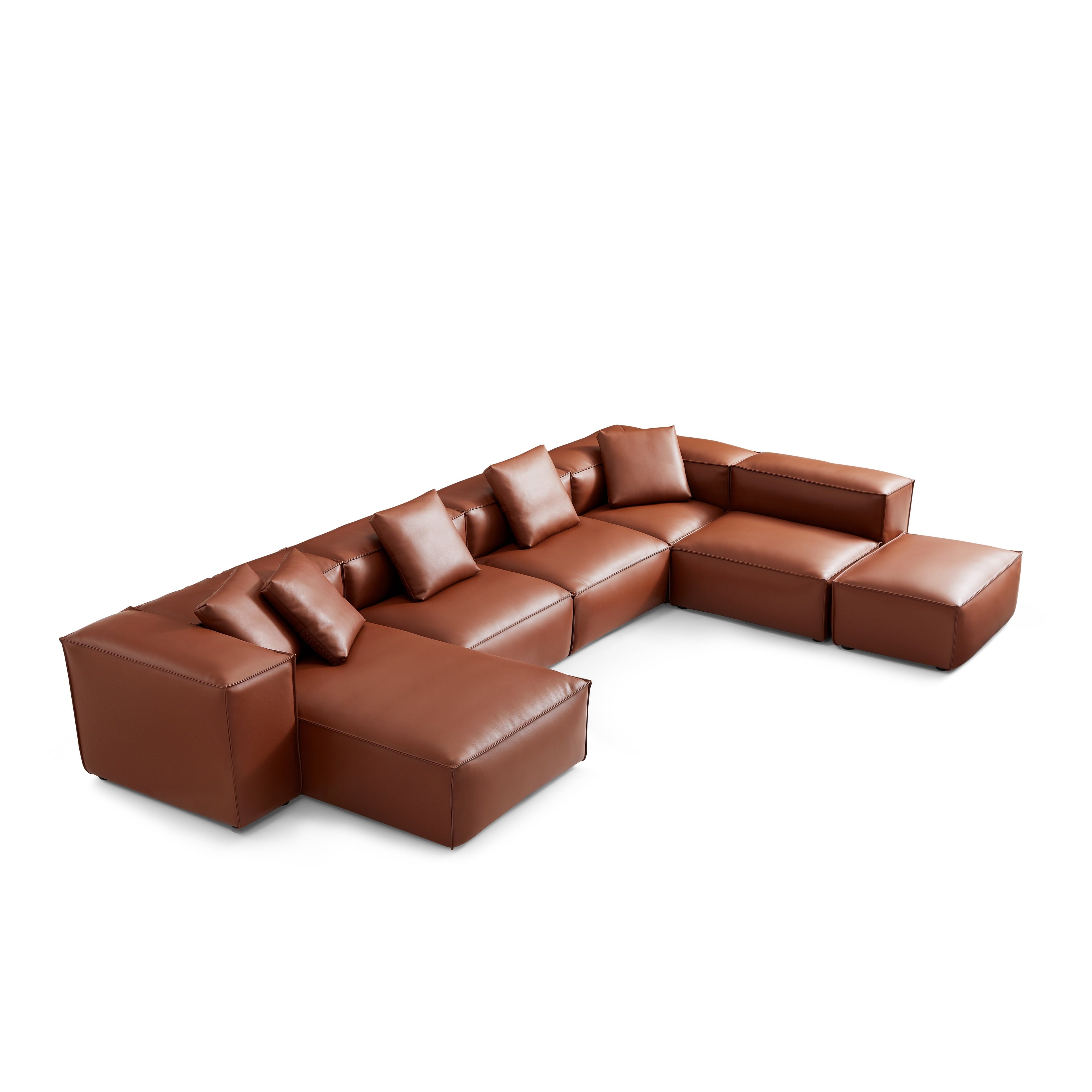 Cube Modular Black Genuine Leather U-Shaped Sectional with Ottoman
