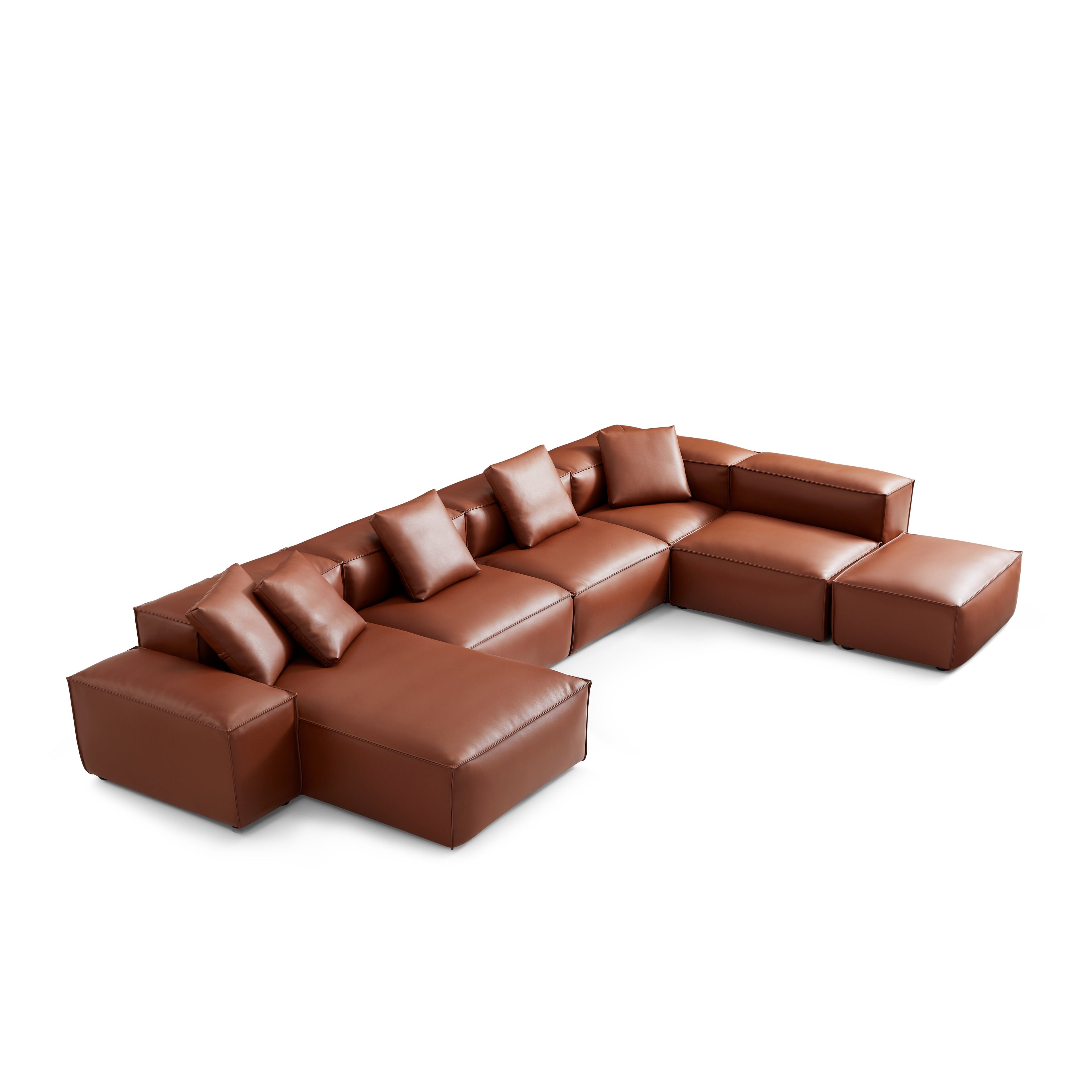 Cube Modular Black Genuine Leather U-Shaped Sectional with Ottoman