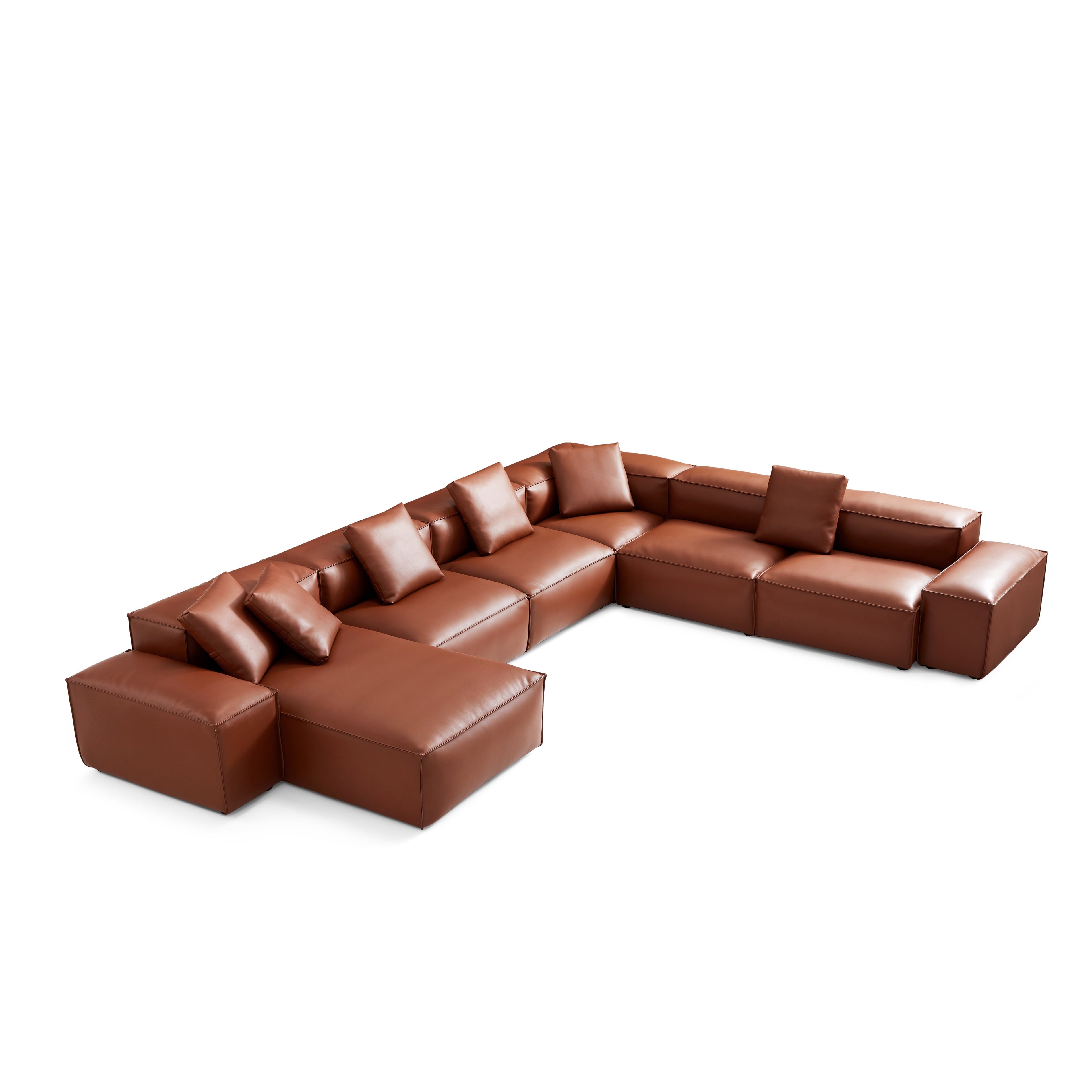 Cube Modular Black Genuine Leather U-Shaped Sectional