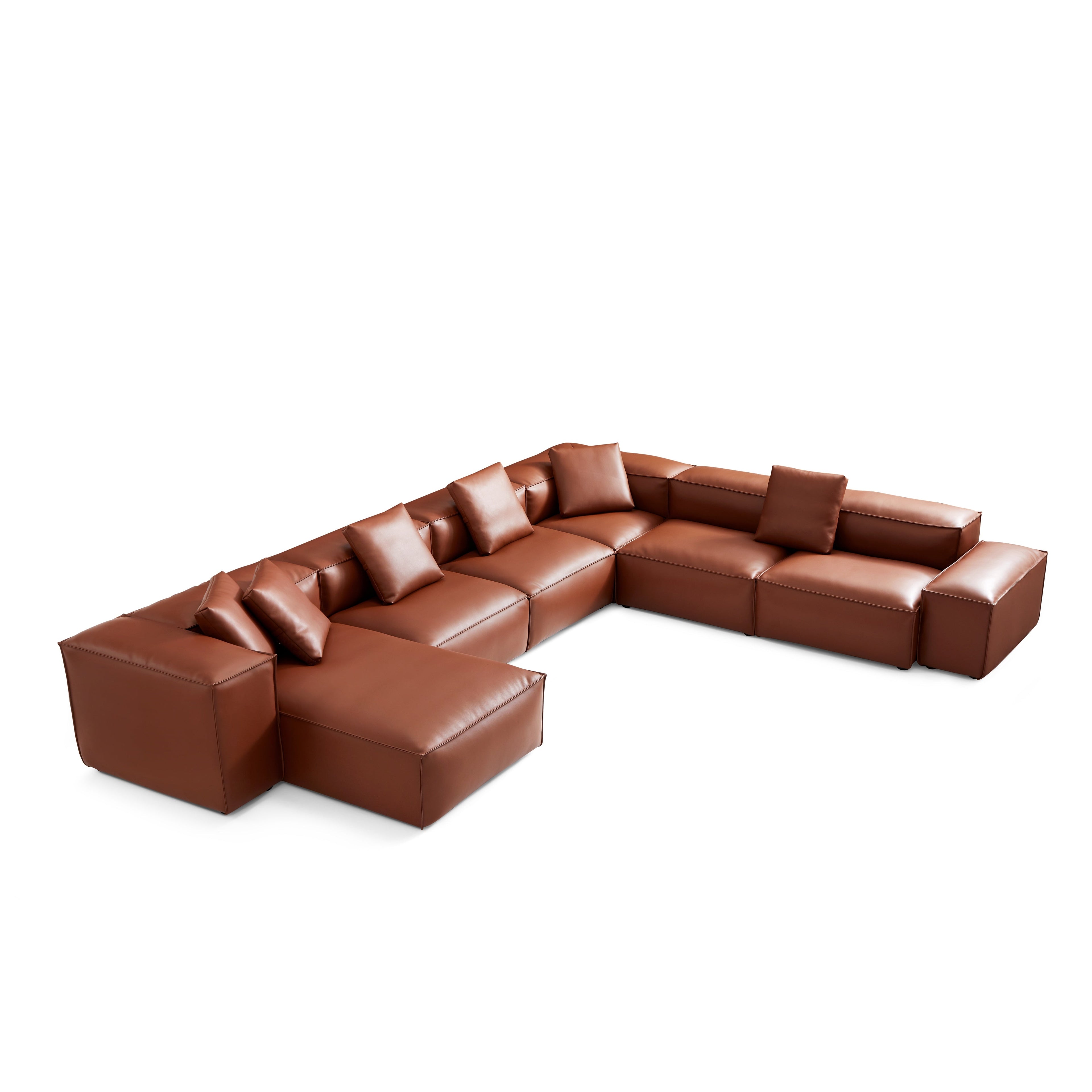 Cube Modular Black Genuine Leather U-Shaped Sectional