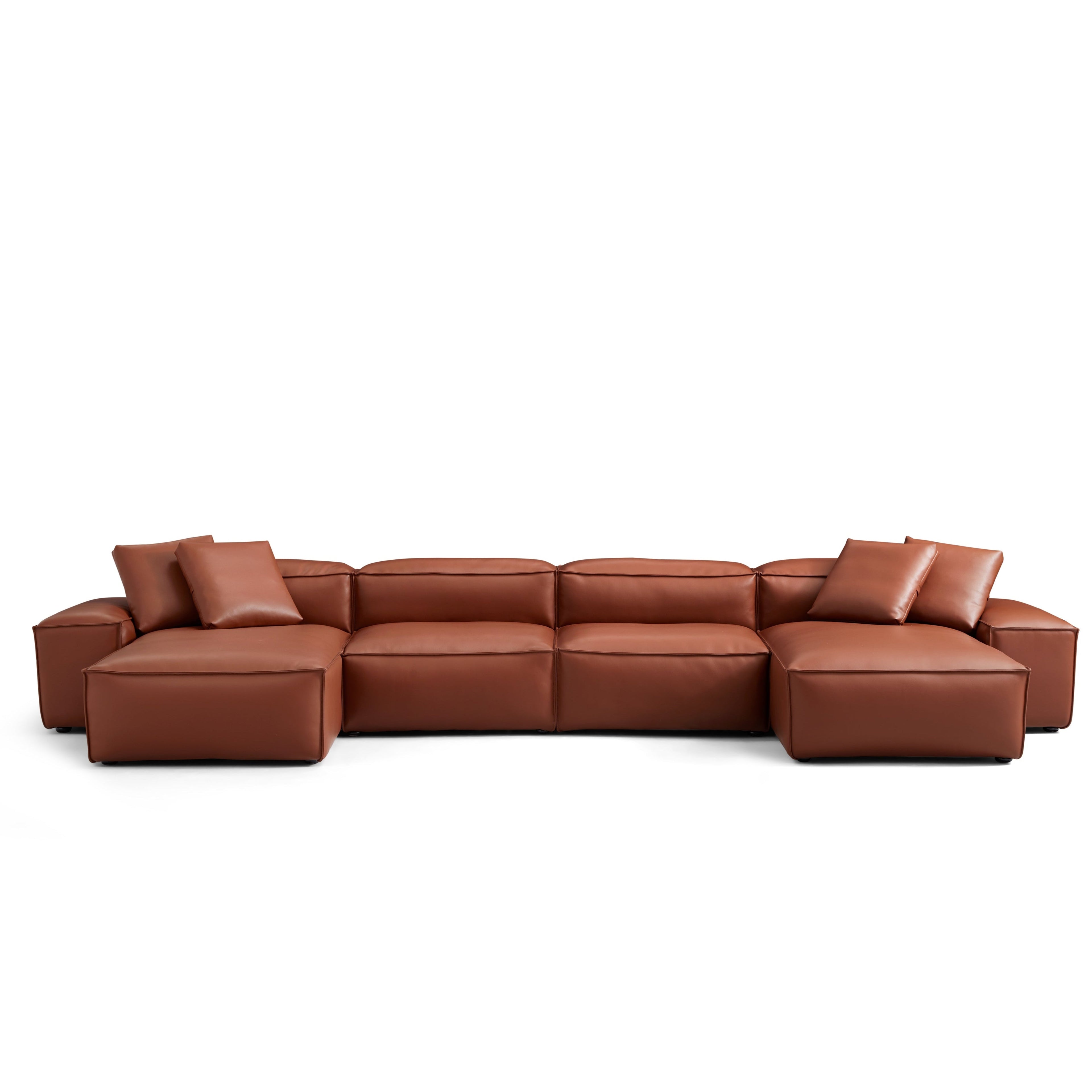 Cube Modular Brown Genuine Leather Double Chaise Sectional