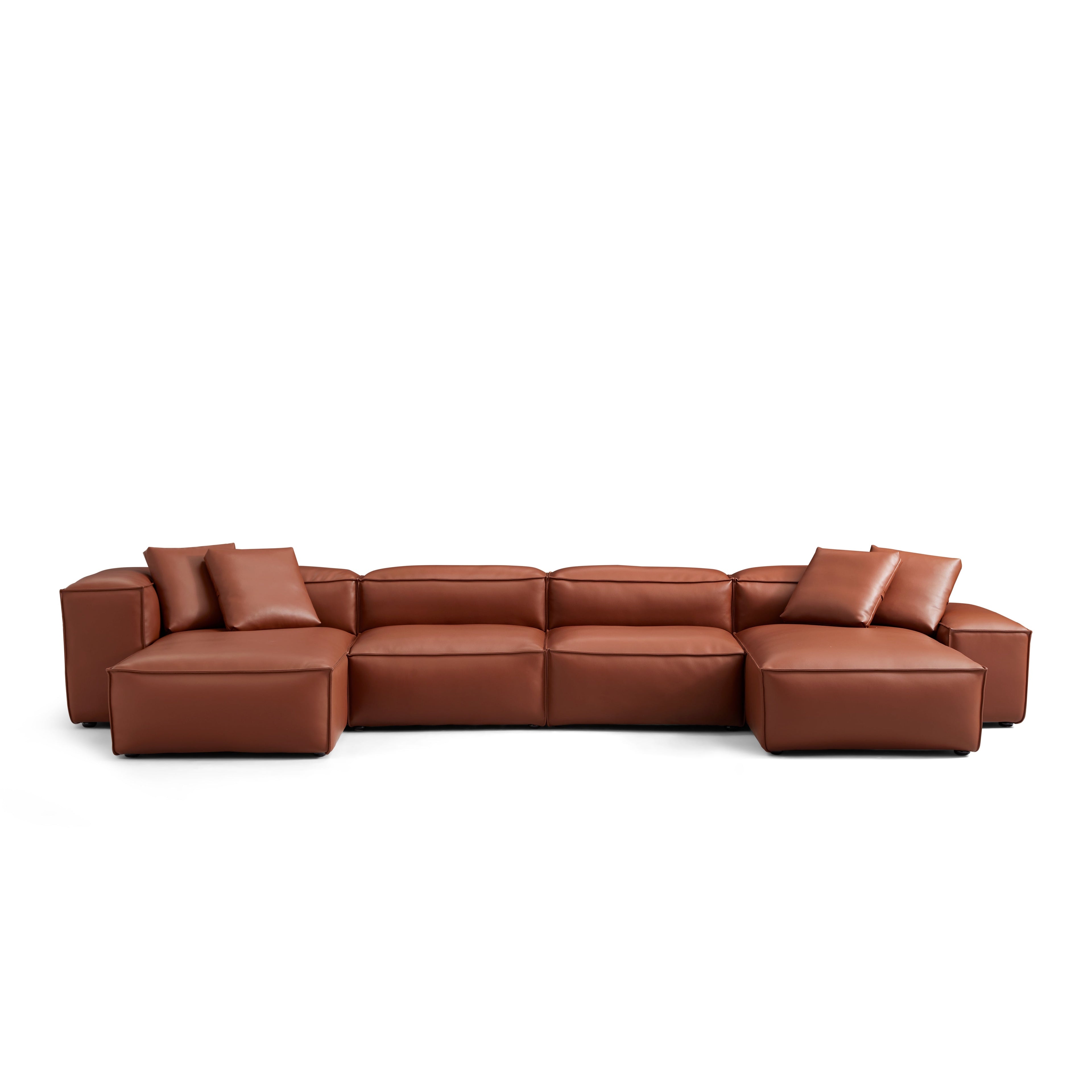 Cube Modular Brown Genuine Leather Double Chaise Sectional