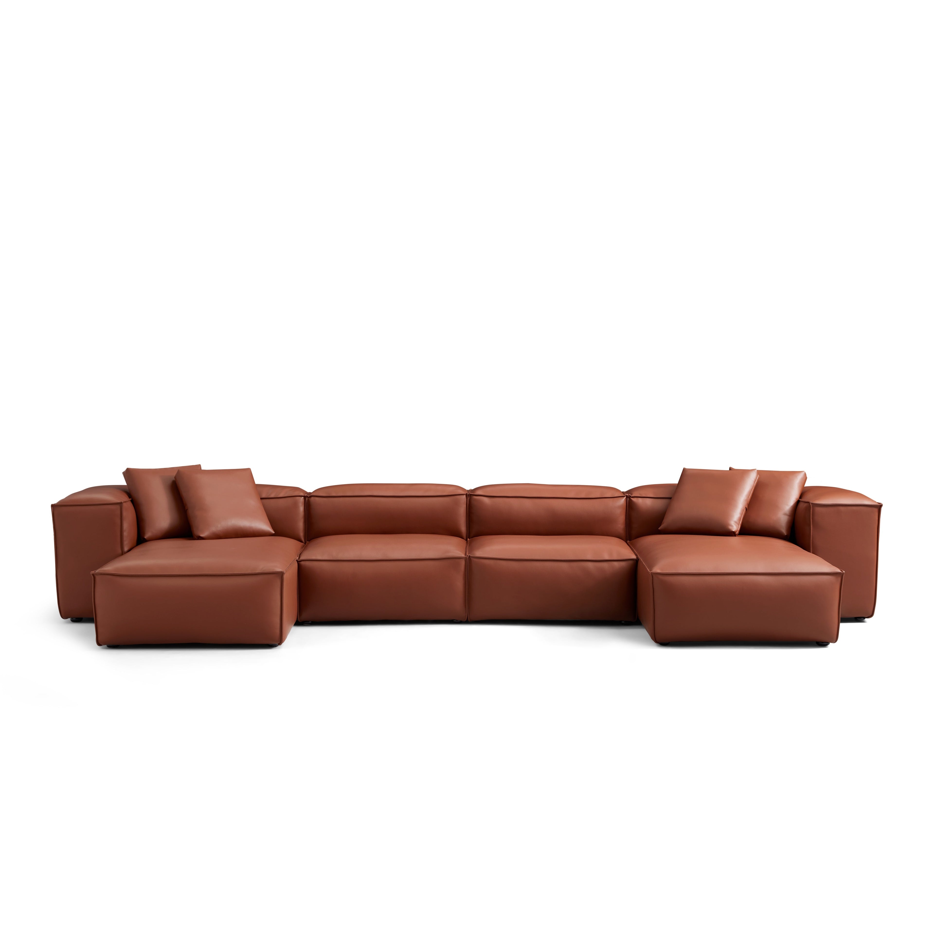 Cube Modular Brown Genuine Leather Double Chaise Sectional