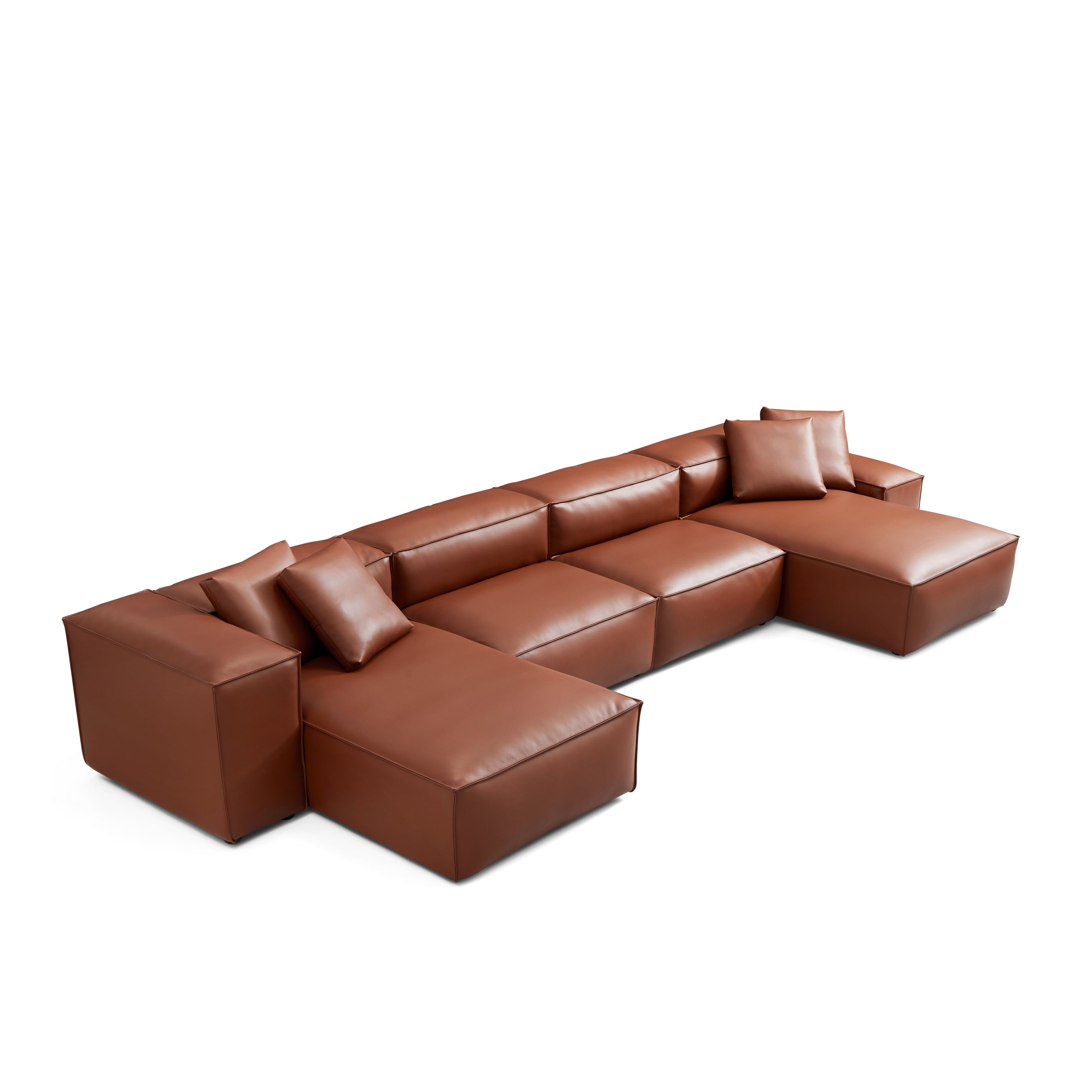 Cube Modular Brown Genuine Leather Double Chaise Sectional