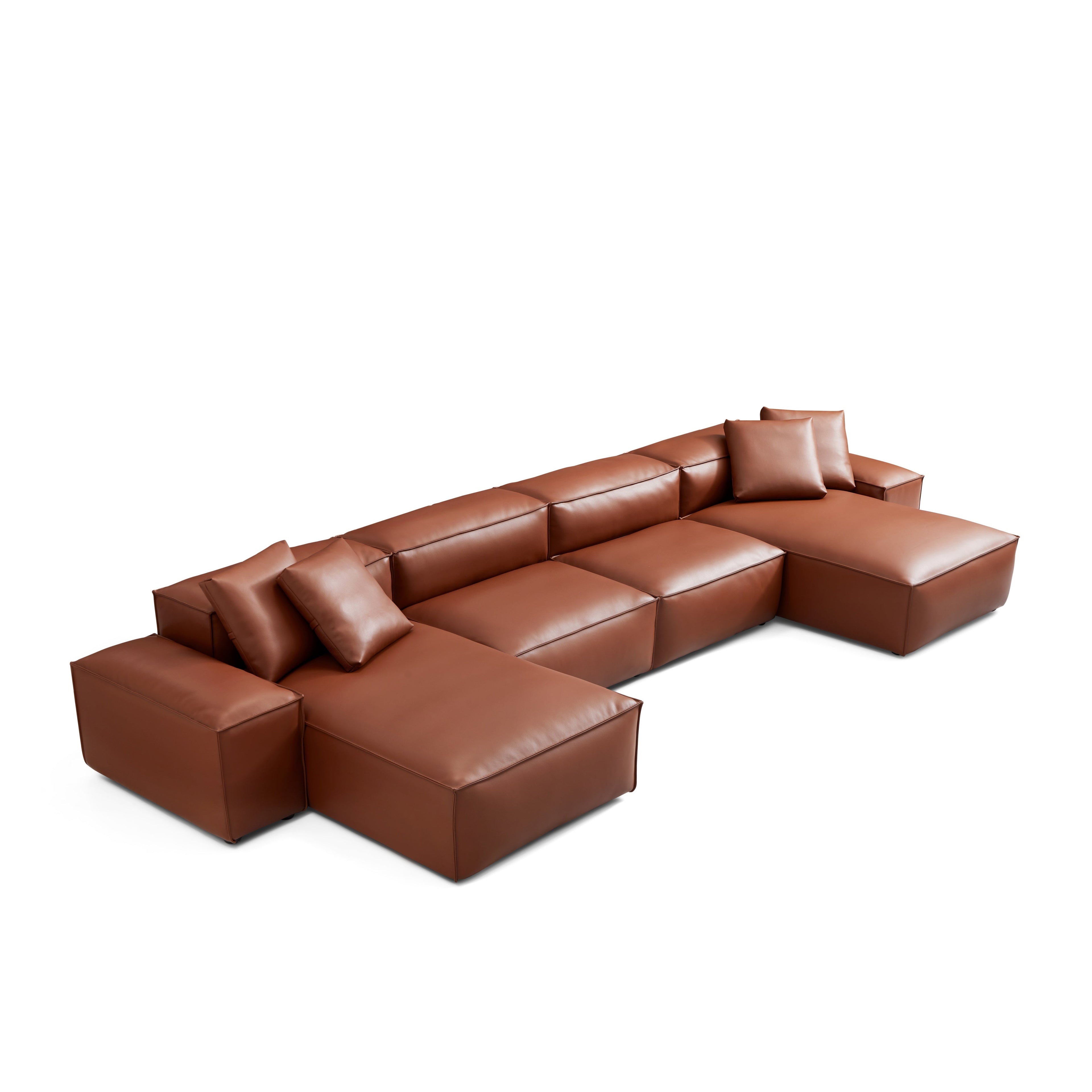 Cube Modular Brown Genuine Leather Double Chaise Sectional