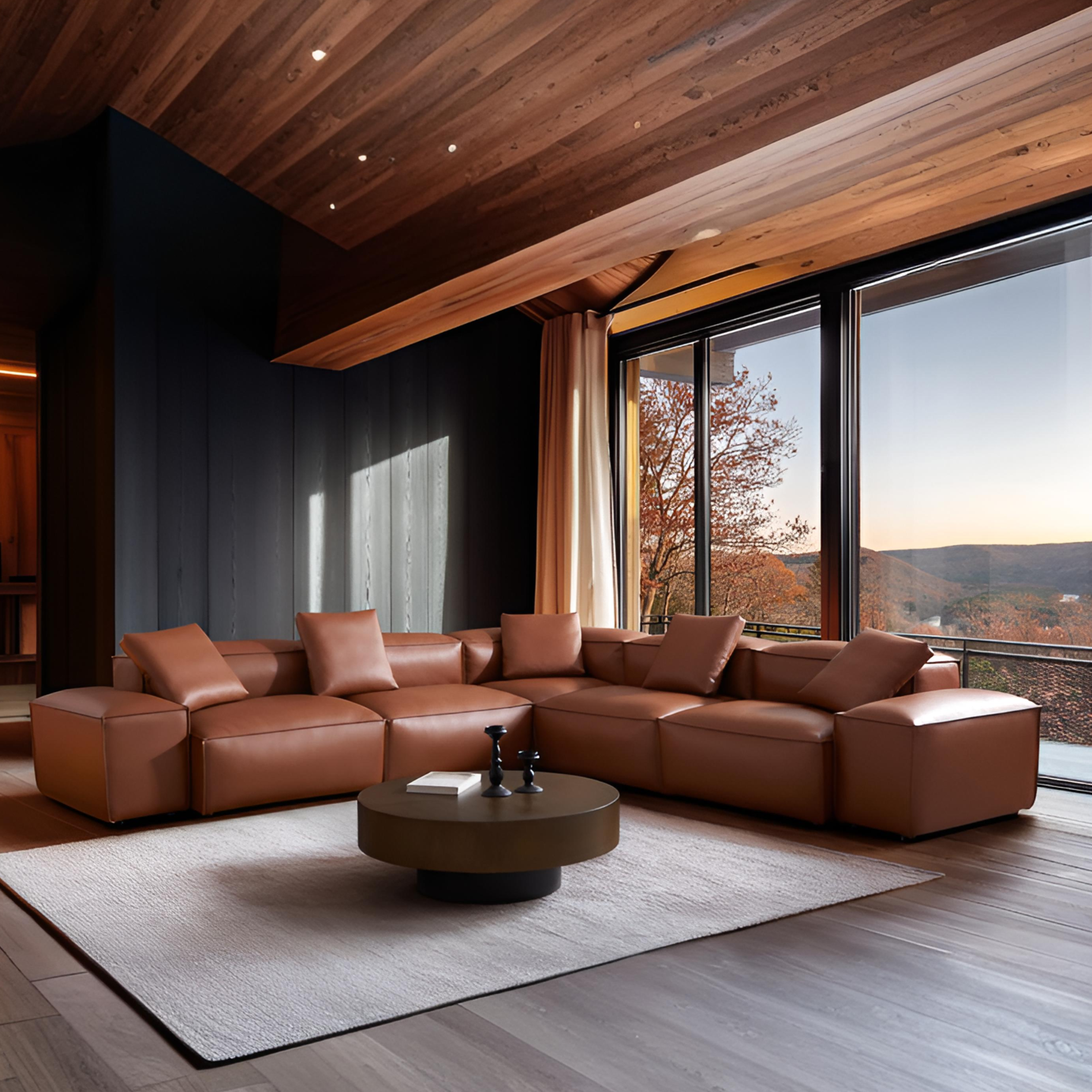 Cube Modular Brown Genuine Leather Corner Sectional