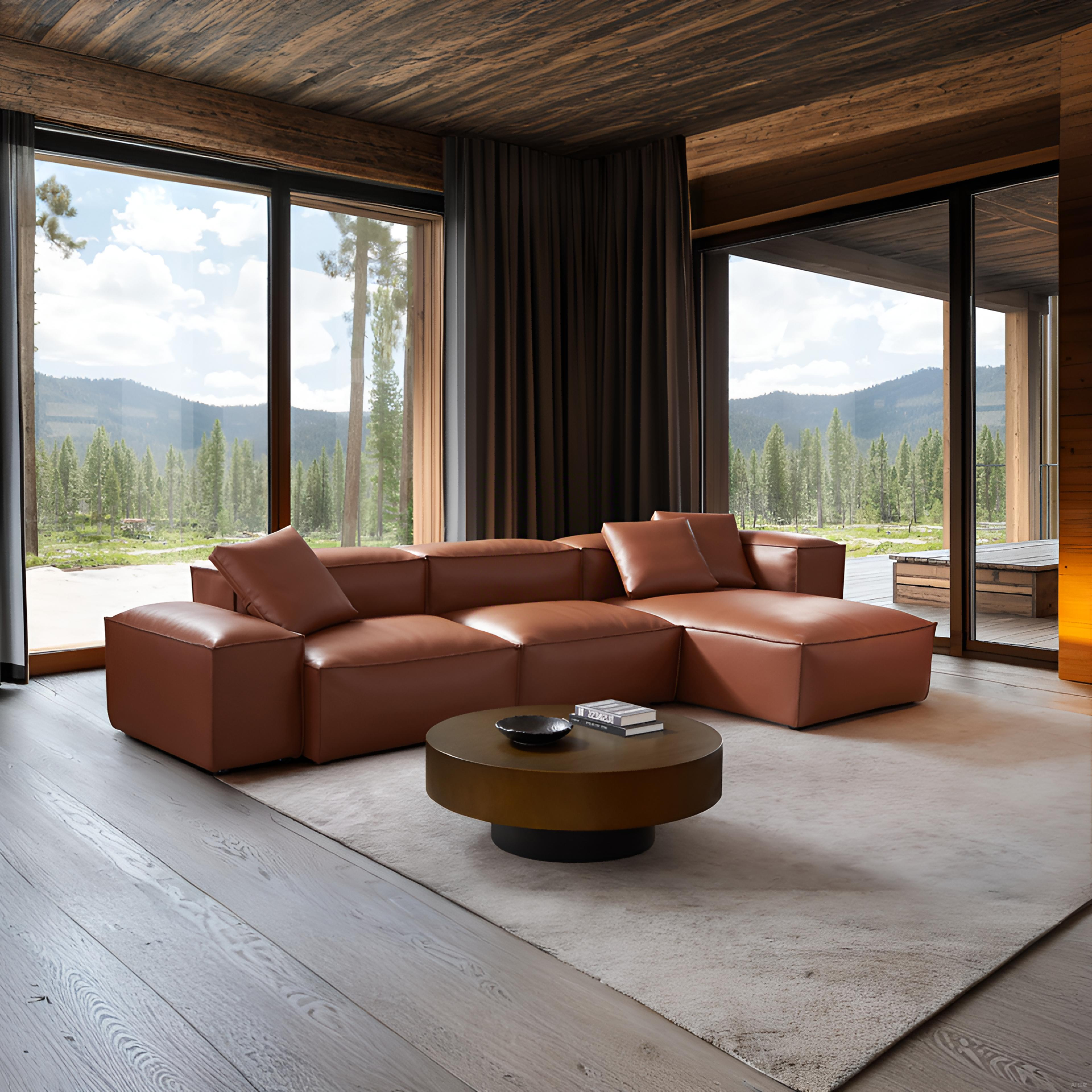 Cube Modular Brown Genuine Leather Sectional