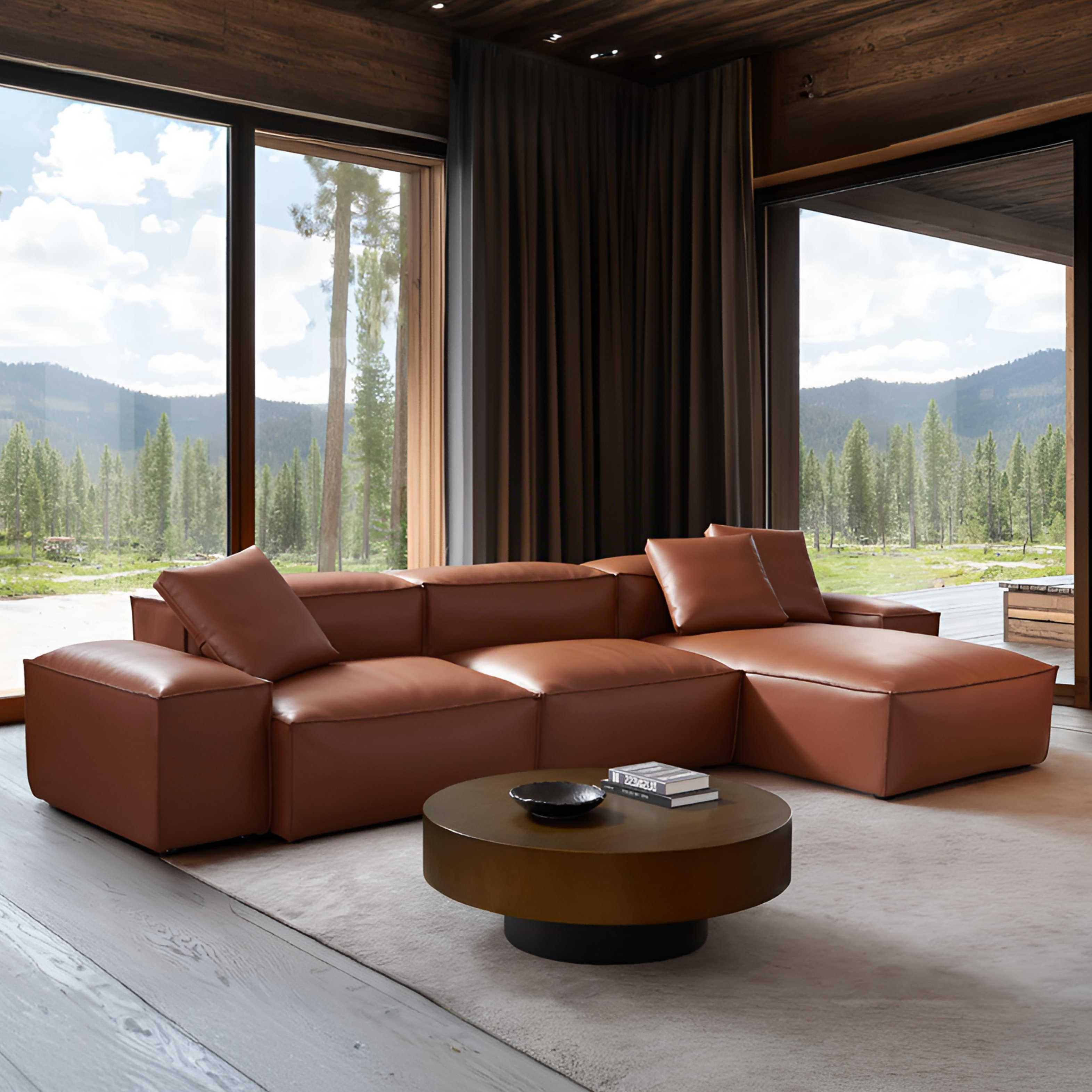 Cube Modular Brown Genuine Leather Sectional