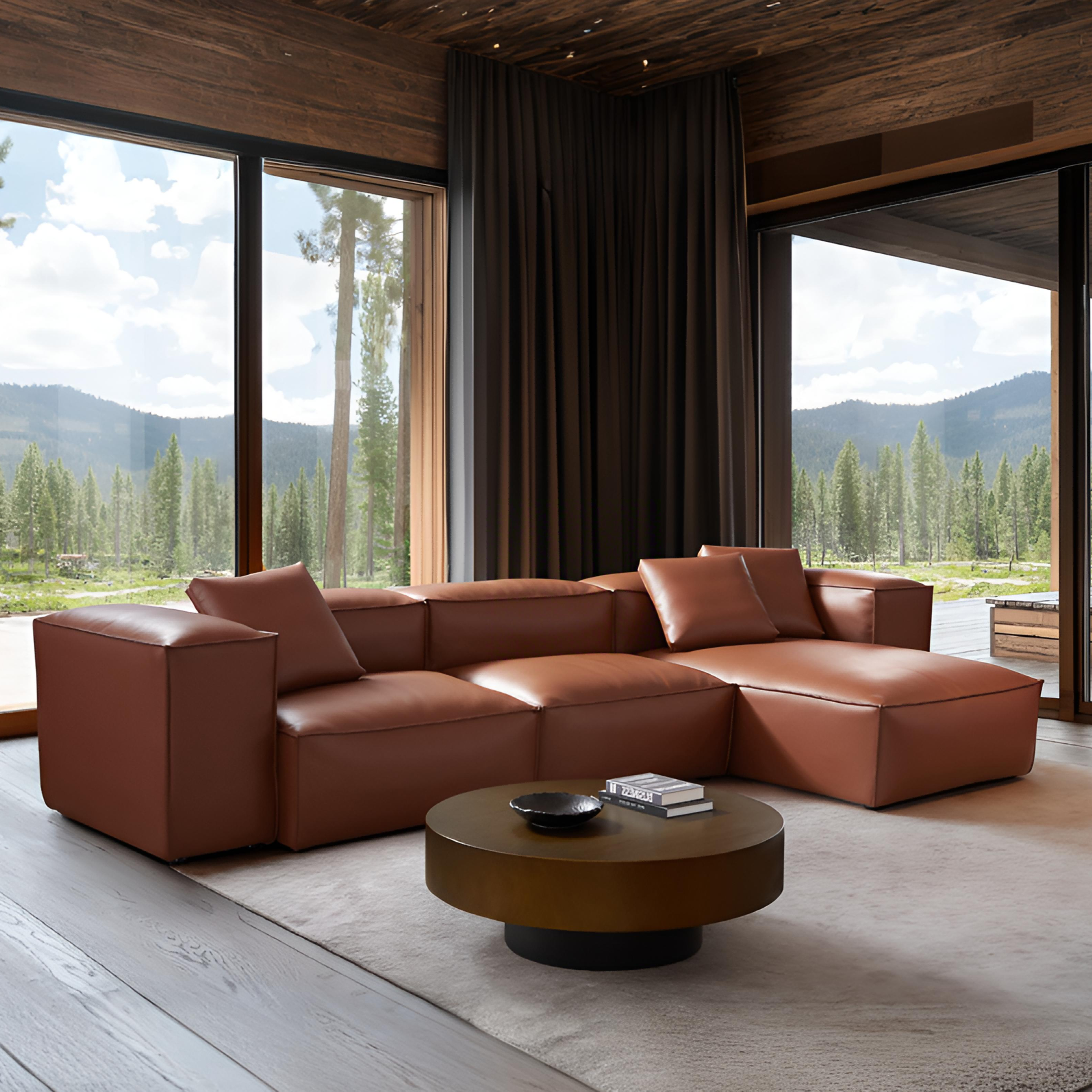 Cube Modular Brown Genuine Leather Sectional