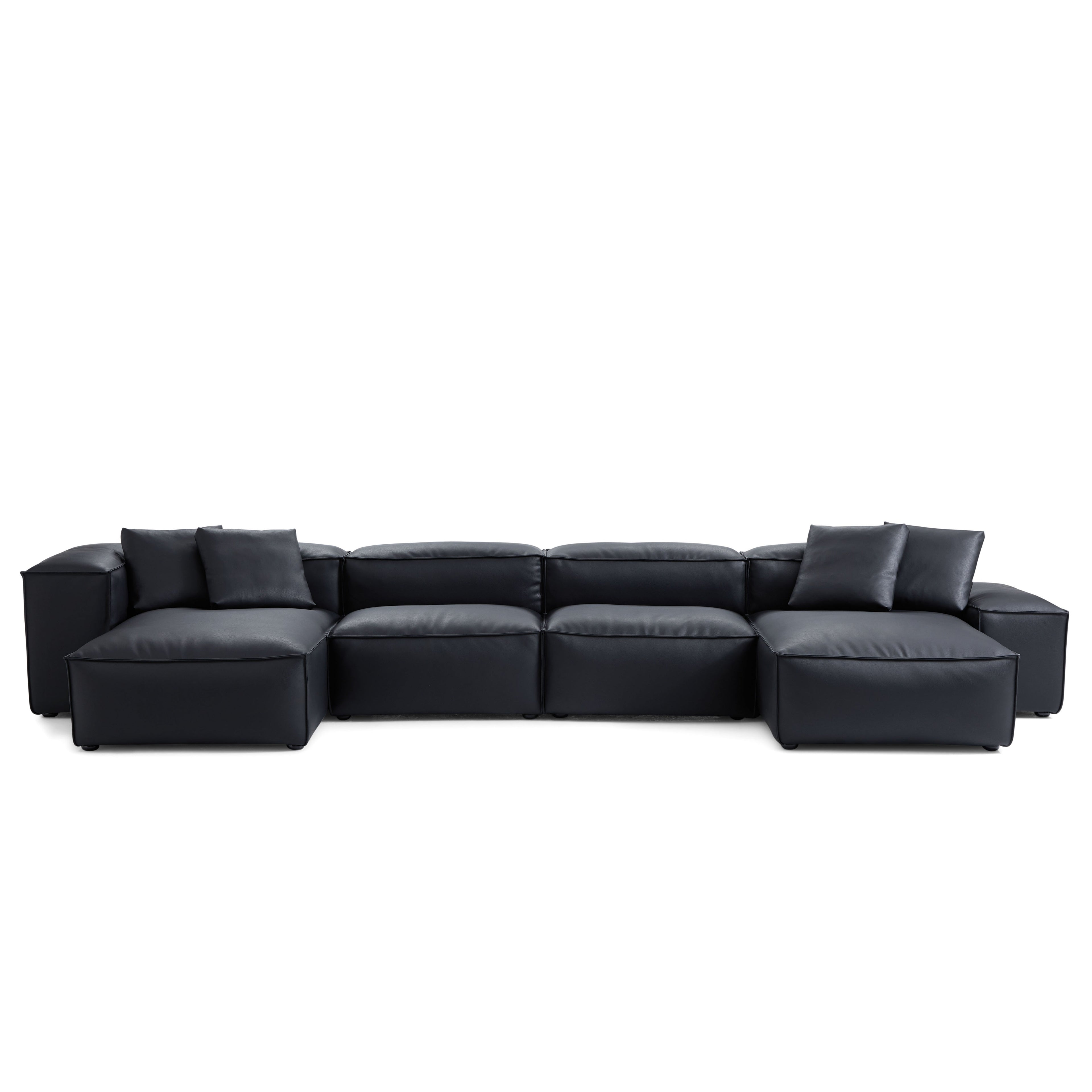 Cube Modular Brown Genuine Leather Double Chaise Sectional