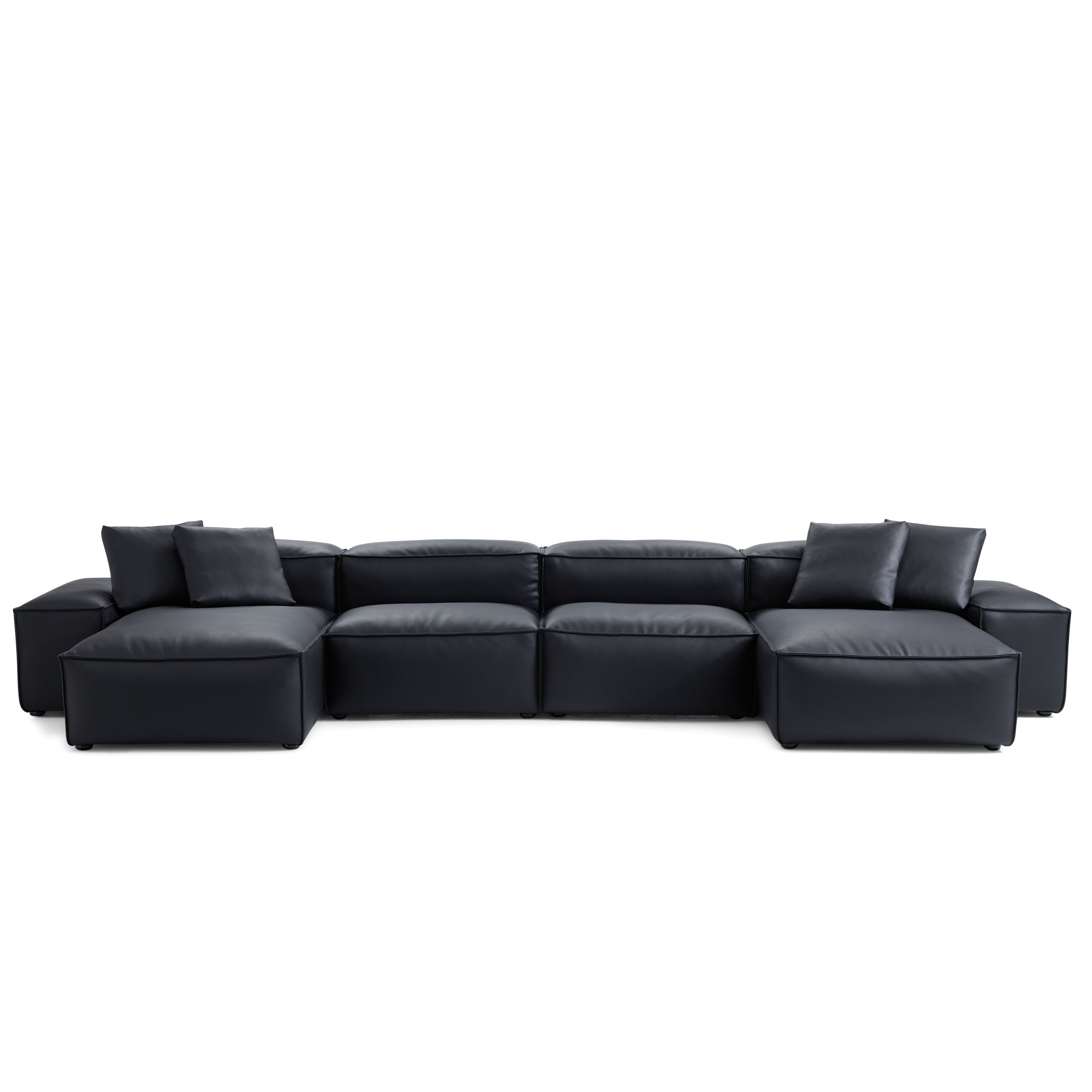 Cube Modular Brown Genuine Leather Double Chaise Sectional