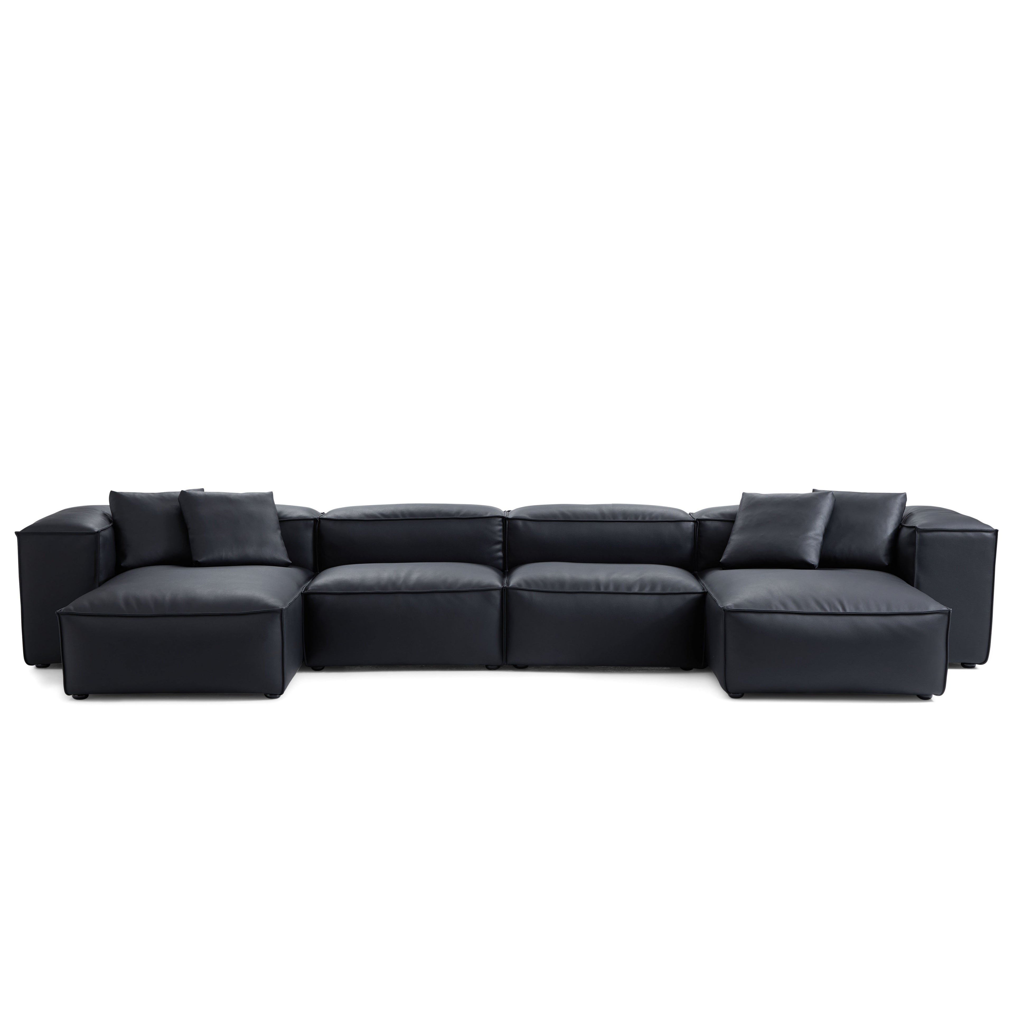 Cube Modular Brown Genuine Leather Double Chaise Sectional