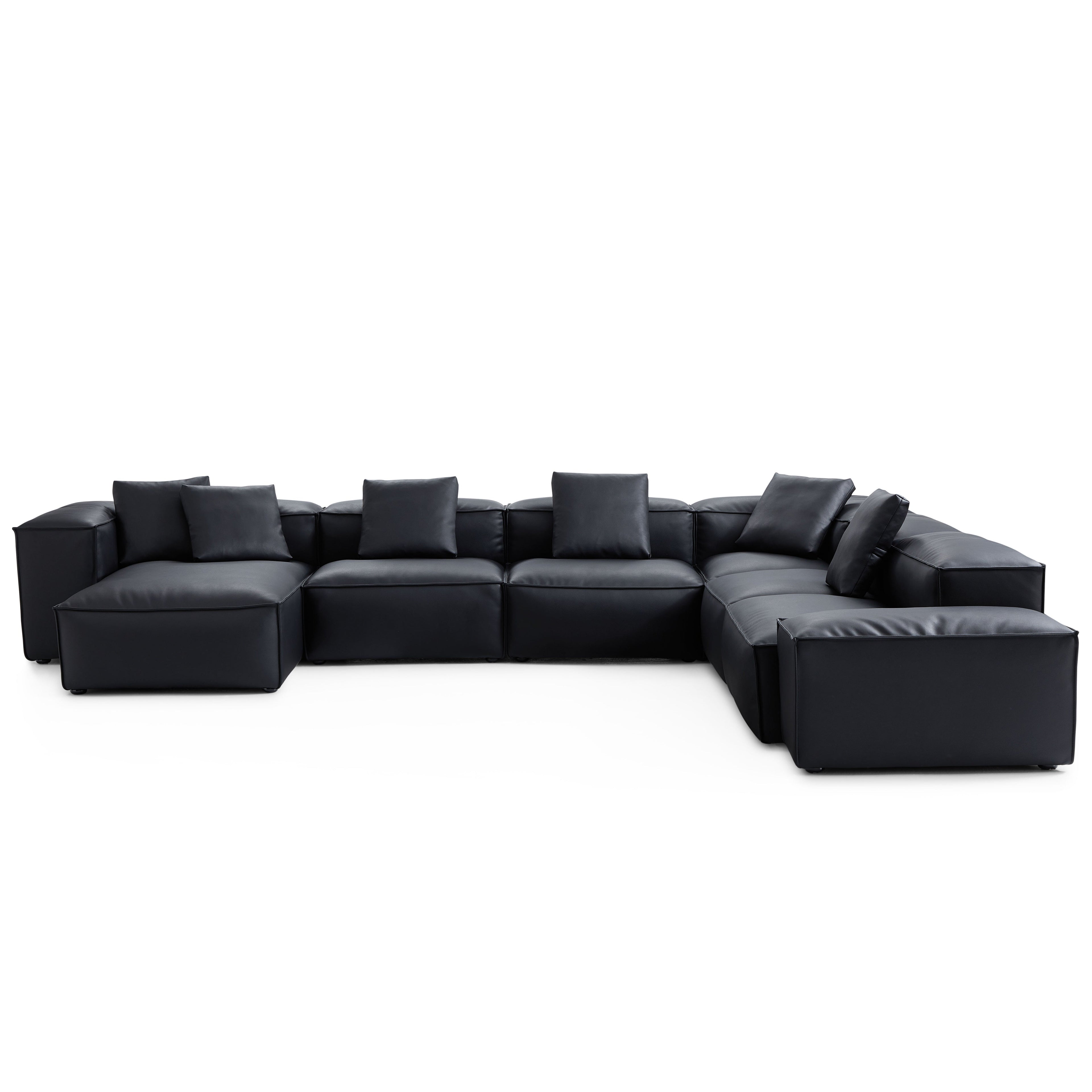 Cube Modular Black Genuine Leather U-Shaped Sectional